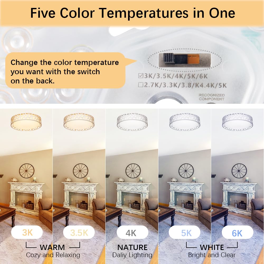 Vicnie 12&quot; Dimmable Flush Mount Ceiling Lights, 15W 1100 Lumens, 3000K