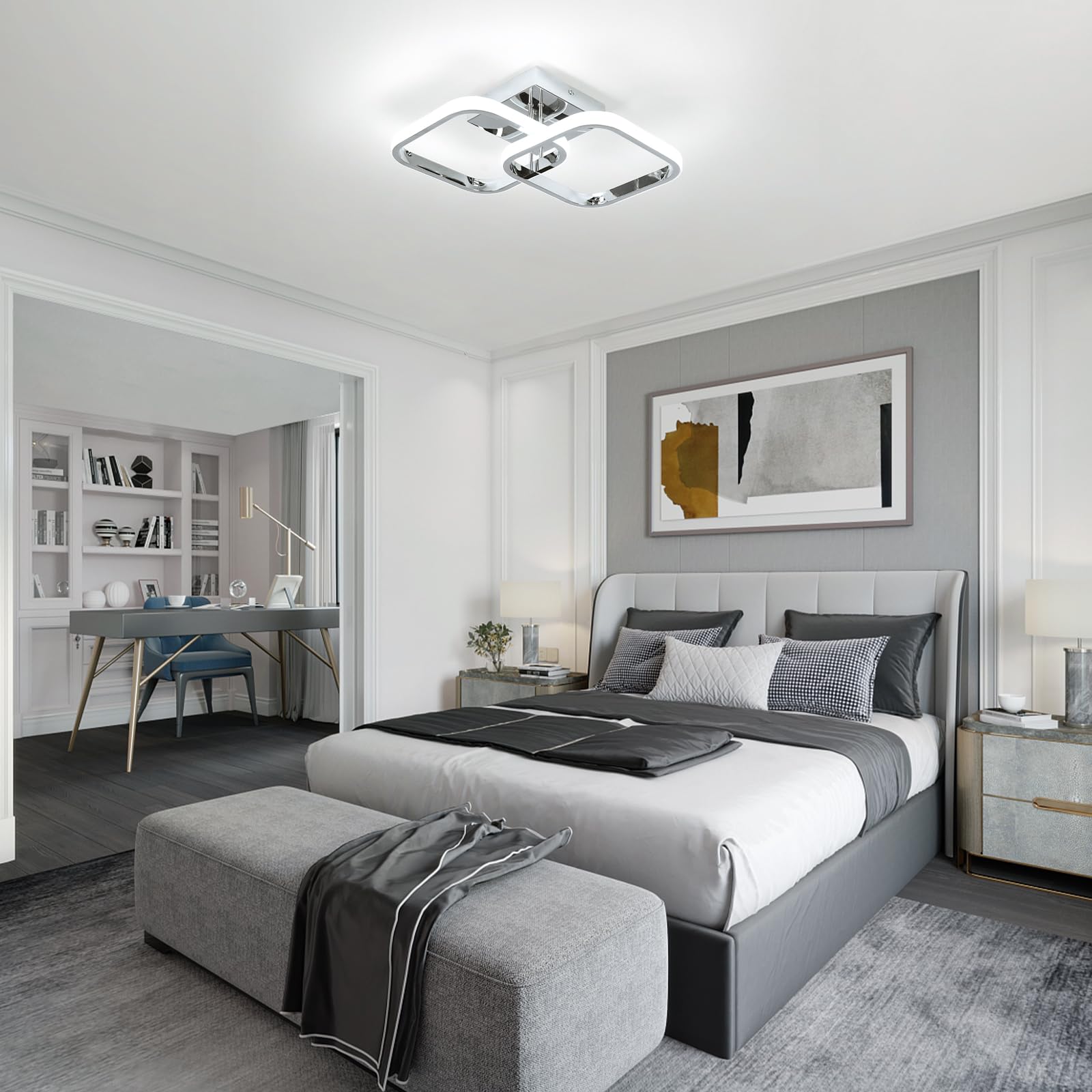 Caneoe 2 Packs Led Ceiling Light Fixture Modern Hallway Light Fixtures Ceiling Lighting Square Close To Ceiling Lights For Bathroom Bedroom Kitchen Balcony Stair Small Hallway Lamp (Chrome)