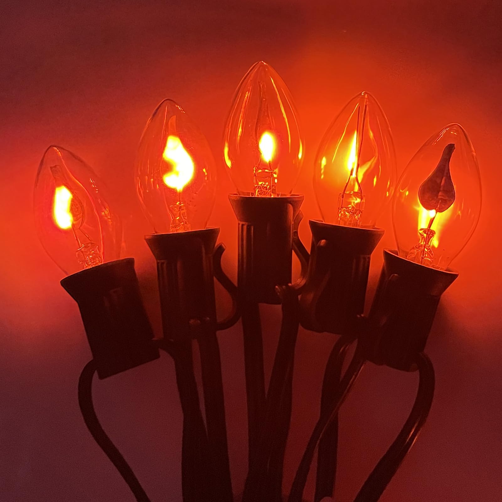 Romasaty C7 Clear Flicker Flame Bulb, Flame Shaped Bulb Dances With A Flickering Glow, 1W, C7/E12 Flame Candelabra Light Bulbs,