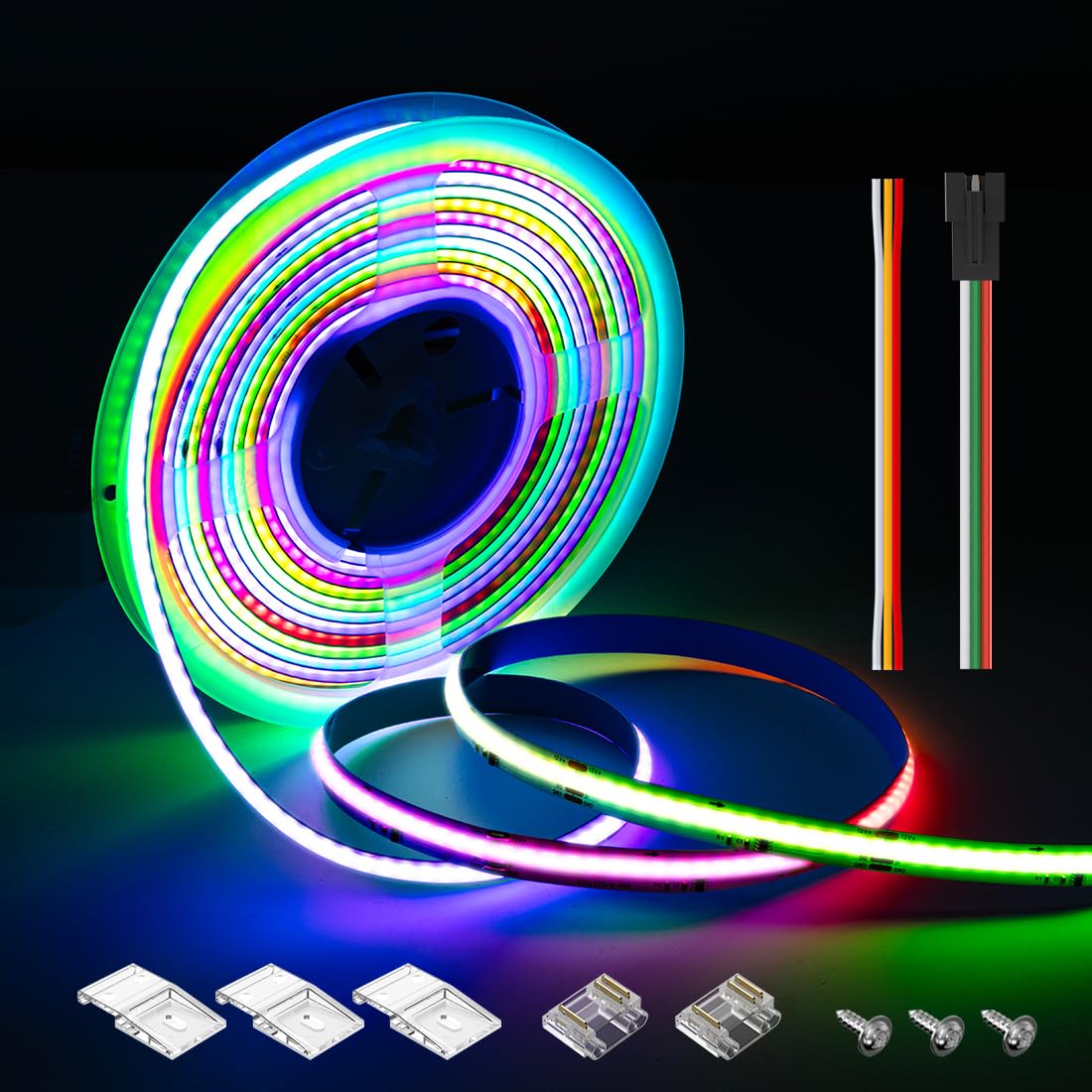 SEZO COB RGB WS2811 IC Addressable LED Band Lights FCOB RGB IC Dream Color Chasing High Density 16.4FT DC12V 630LEDs/M IP30 LED Tape White PCB for Indoor DIY Decoration (Not Included SPI Controller)