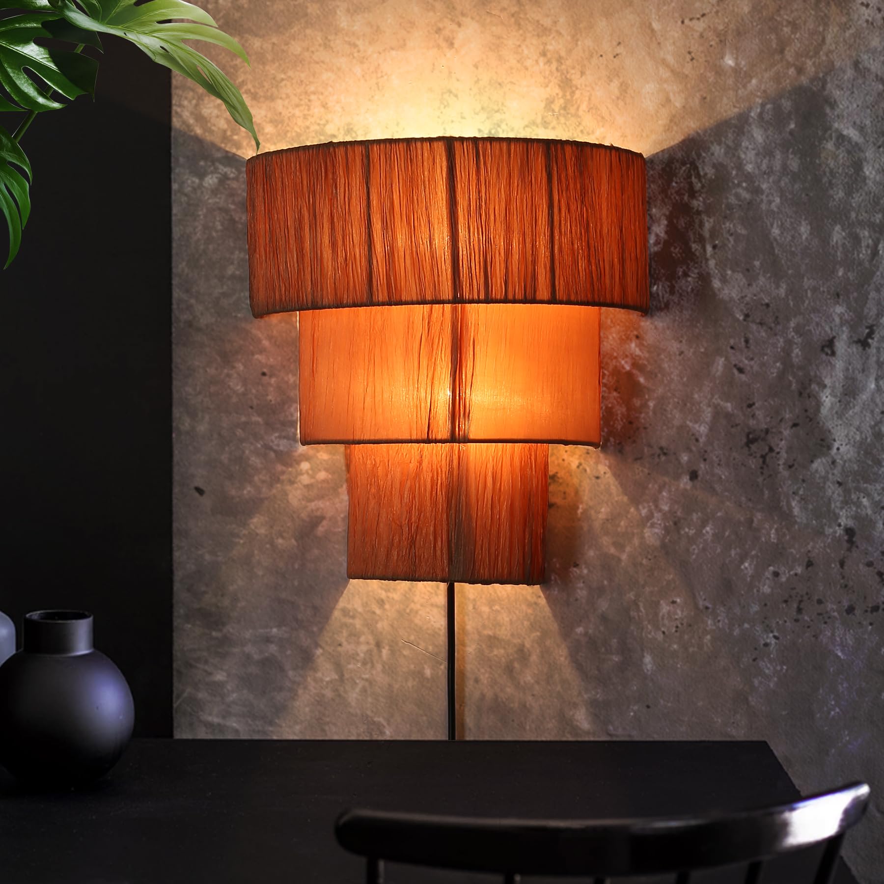 ATALUZ Boho Farmhouse Plug in Wall sconces for Bedroom, Vintage Fabric Ambient Wall lamp