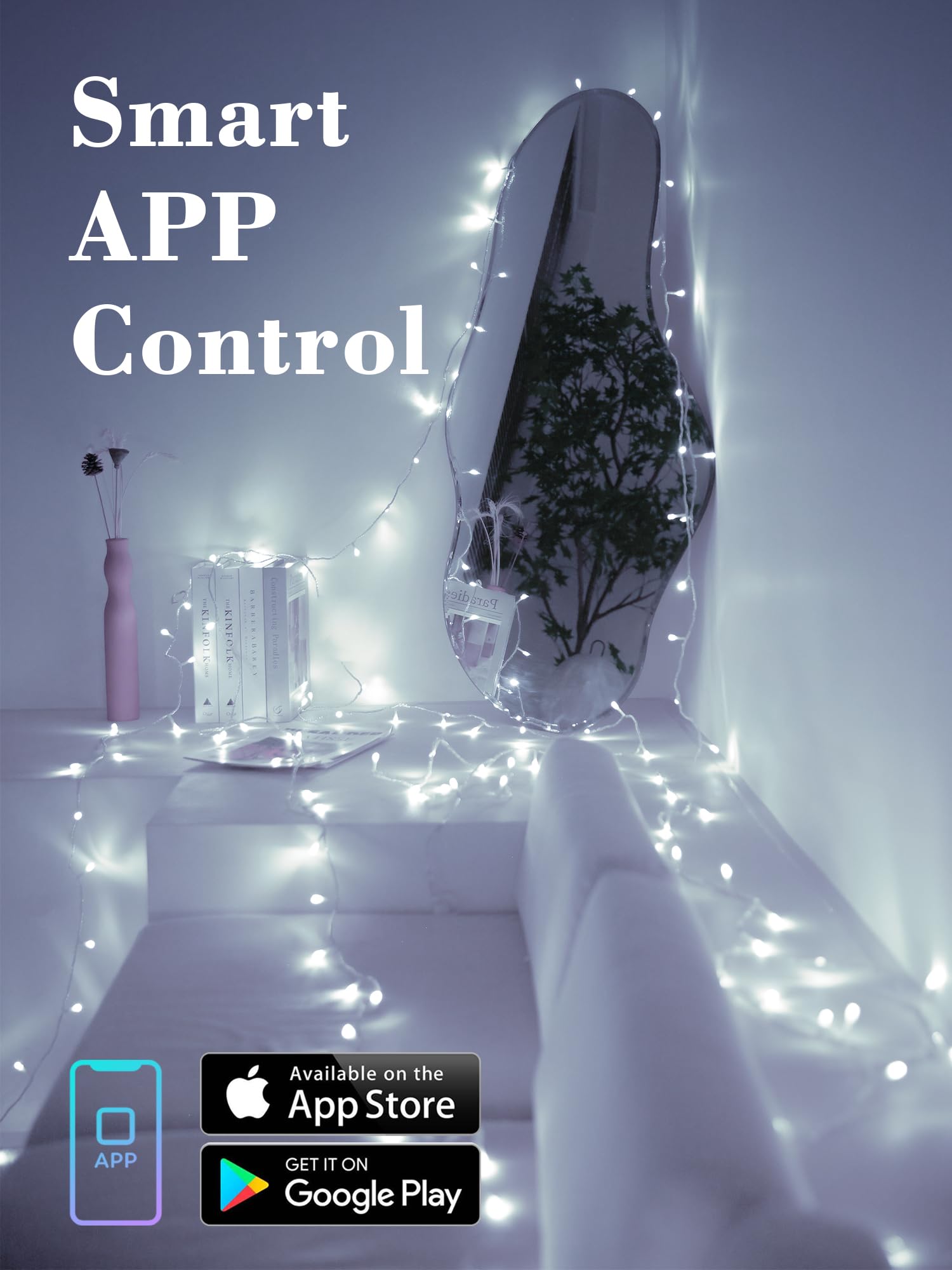 Brizled Smart Christmas Lights, 66Ft 200 Led Warm White & Cool White Color Changing String Lights App Control Fairy Lights, Dimmable Music Sync Xmas Tree Lights For Indoor Outdoor Wedding, Party Decor