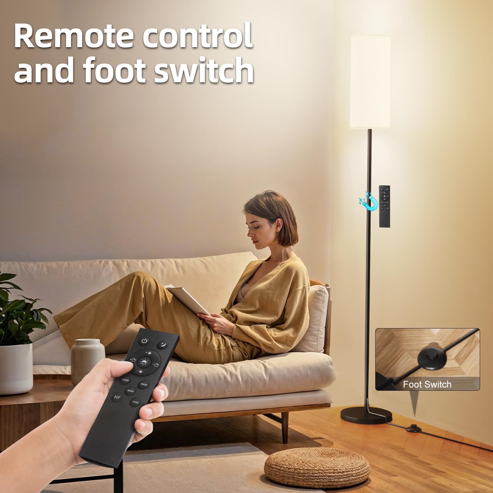 Keepsmile Dimmable LED Floor Lamp with Remote, 65.12" Metal Design, Black, Model KS-FL-F16 for Living Room, Bedroom, Office