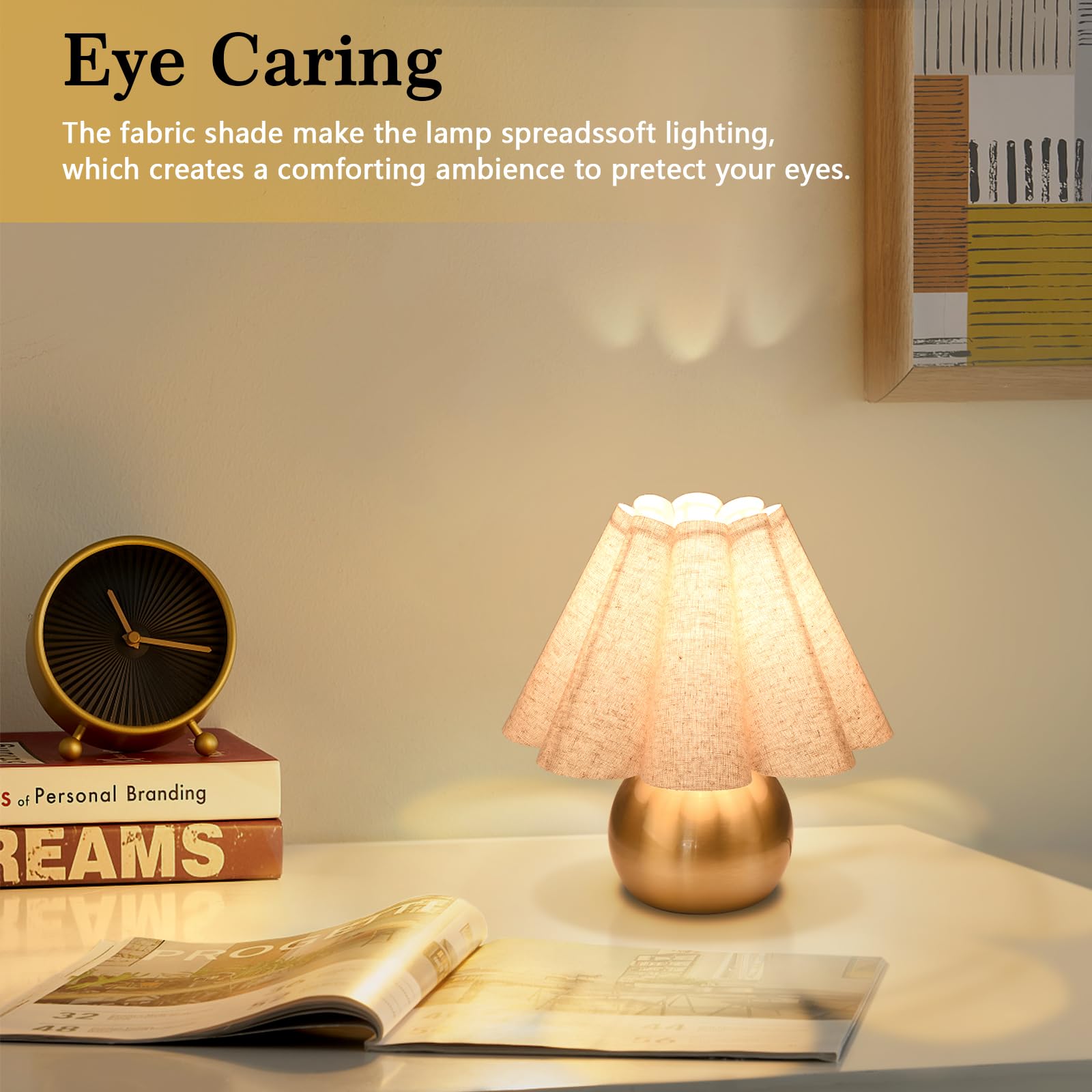 Ziqqeelam Gold Small Bedside Table Lamp For Bedroom, Brass Gold Bedroom Lamps For Nightstand, Cute Mini Table Lamps For Small Sp