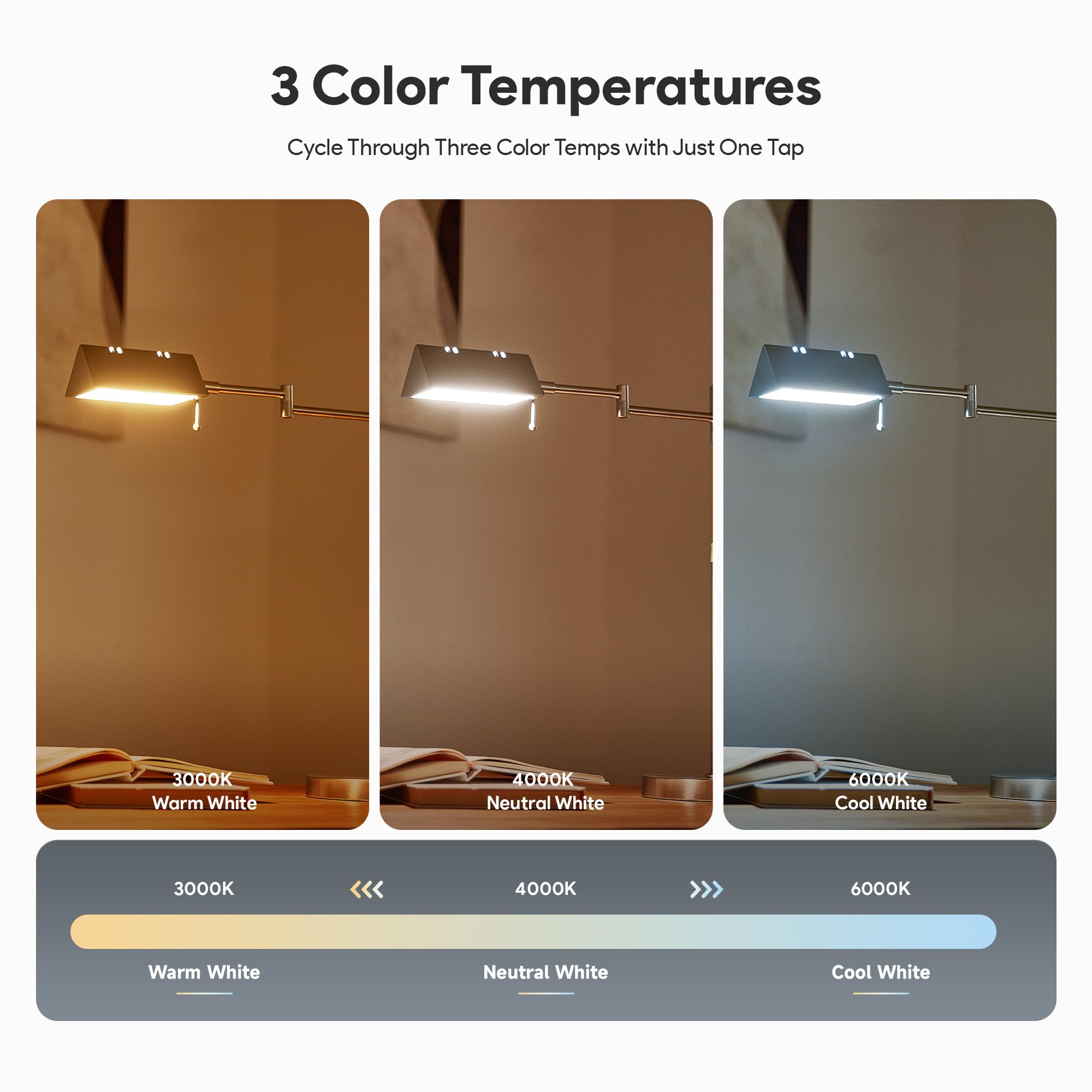 VONLUCE LED Desk Lamp - Adjustable Metal Table Lamp, Dimmable, Brushed Nickel, Model PTL-IST5, Perfect for Living Room, Bedroom, Office