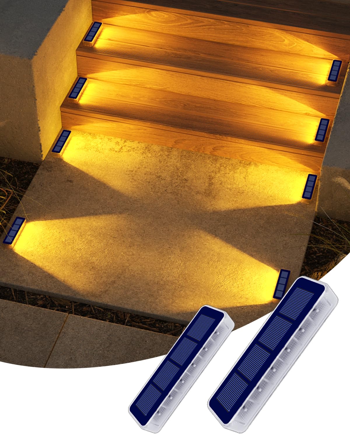 DetarZinLED Solar Step Lights, 2 Pack Warm White Outdoor Lighting, Waterproof, Model EL-SPW-02