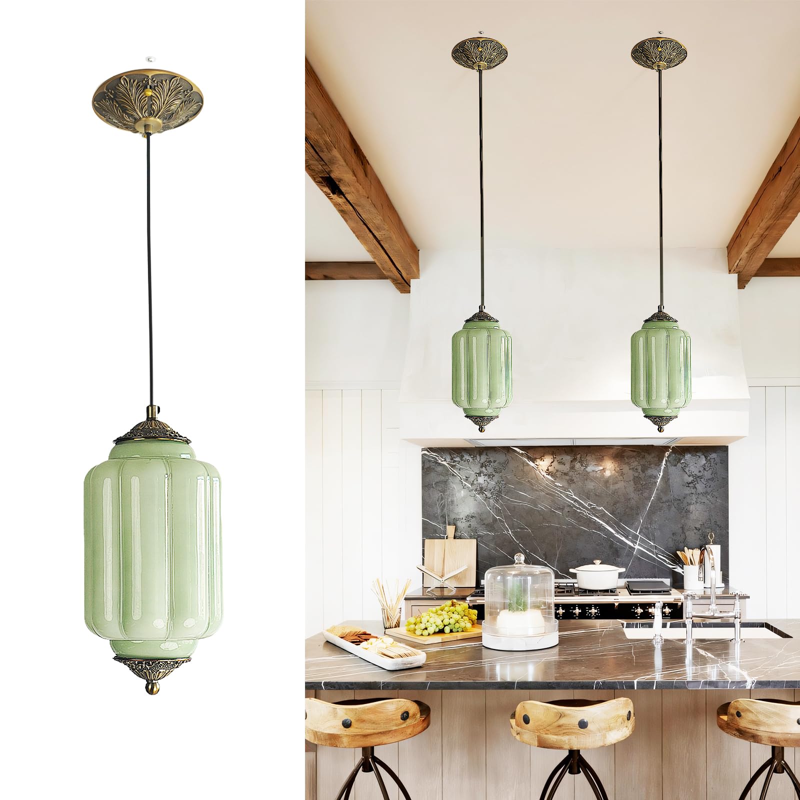 Yesids Vintage Milk Glass Pendant Lights Kitchen  Brass Color Glass Ceiling Light Fixture  Retro Industrial Pendant Lighting For Dining Room  Kitchen  Bedroom  Entryway  Hallway (Green  5.5In)