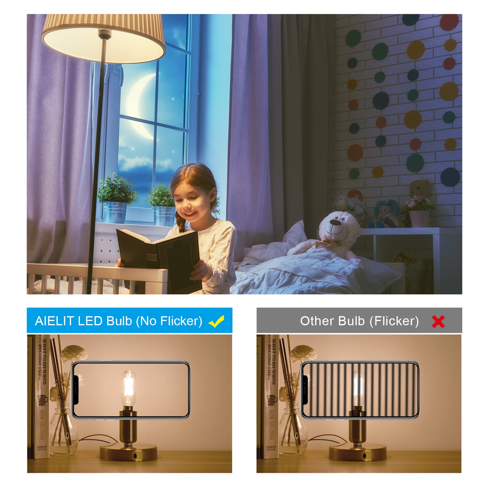 AIELIT T8 LED Light Bulb, Dimmable 4W, Soft White 3000K, Glass, 4-Pack