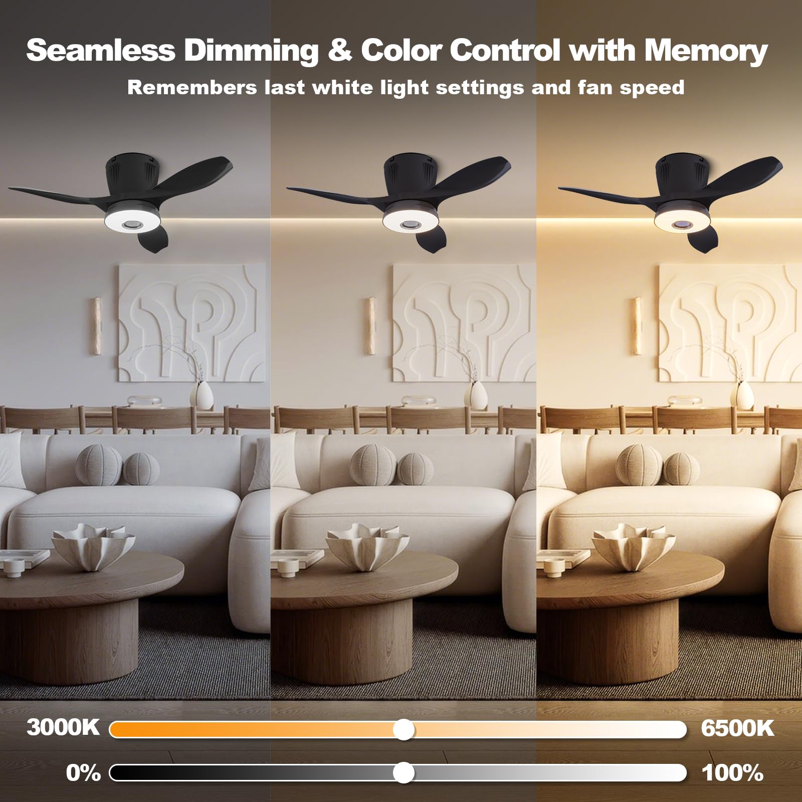 WVMNQO RGB Fan Light with Bluetooth Speaker, 21 Low Profile Ceiling Fan with Light Remote Control, 3CCT Stepless Dimmable, Night