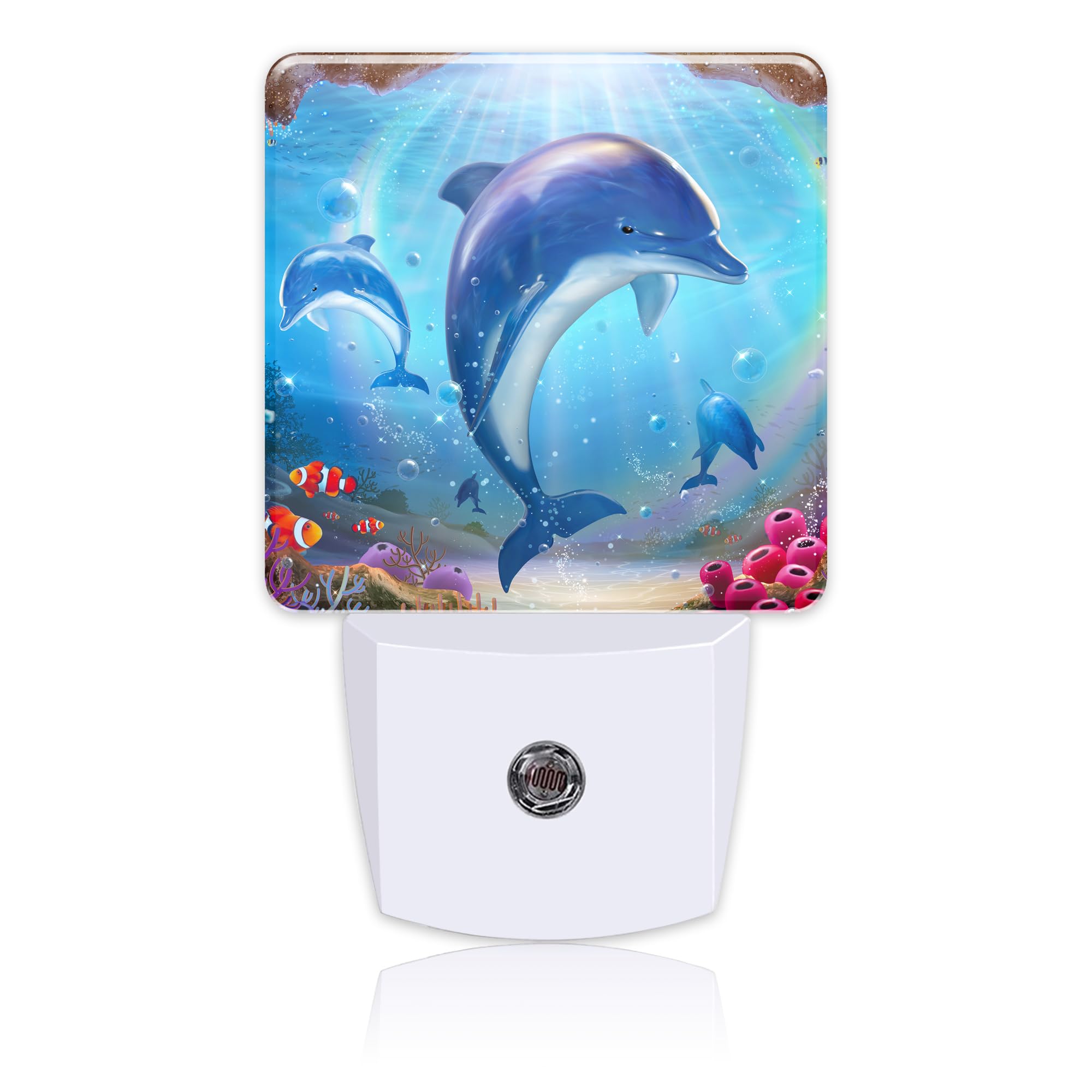 Uiaoiais Night Light for Kids Girls Boys, Cute Dolphins in Tropical Sea LED Night Light Plug into Wall with Dusk to Dawn Sensor 