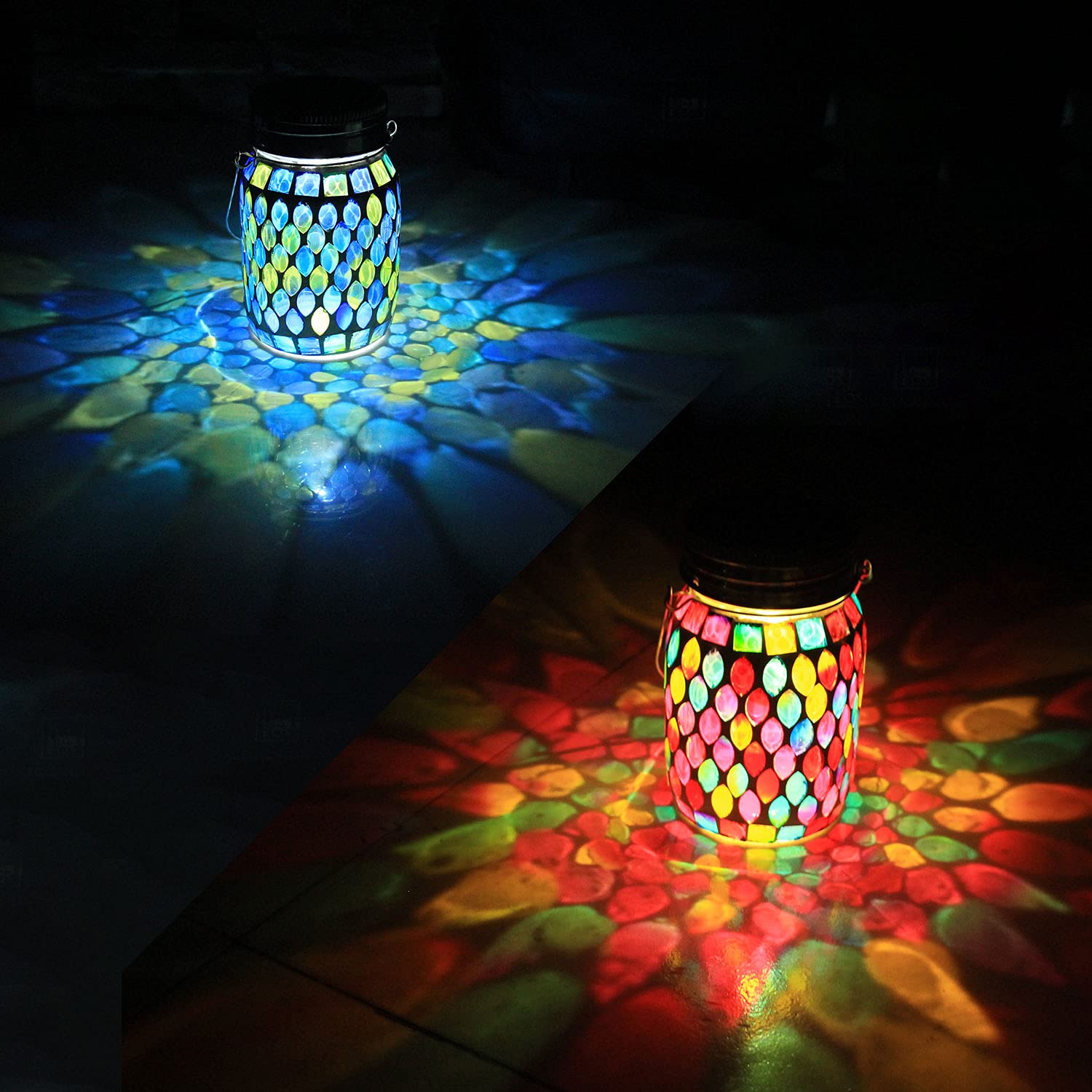 2 Pack Solar Outdoor Mosaic Lantern,Solar Lights Outdoor Hanging Lanterns Rechargeable Waterproof Table Lamp Mosaic Night Light