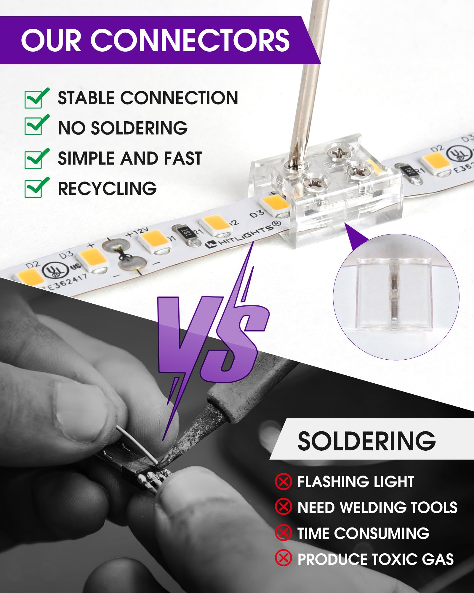 Hitlights 26 Pack Led Connector 2 Pin 10Mm Solderless Led Tape Light Connector Transparent Led Strip Light Connectors With Screw