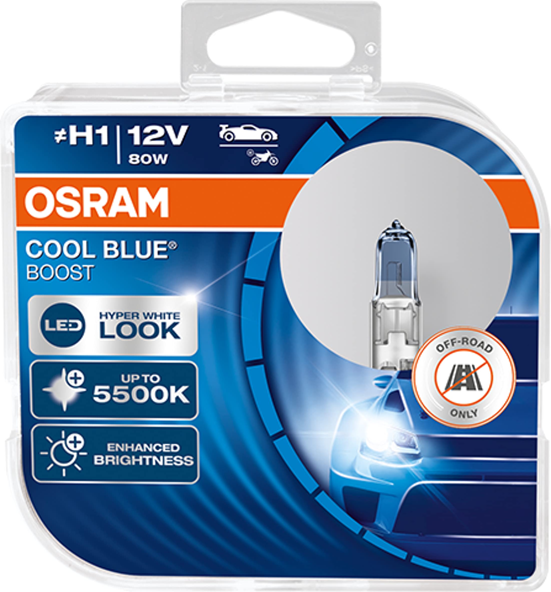 New! Osram H1 (448) Cool Blue Boost 5000K Hyper Blue Bulbs (x2) 62150CBB-HCB