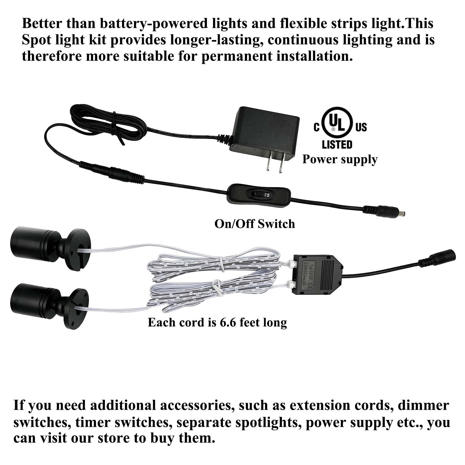 Taysing LED Spot Light - Indoor Accent Lighting for Art & Display - Cold White - 2 Pack - Model TSCLMN - Metal & Shell Construction