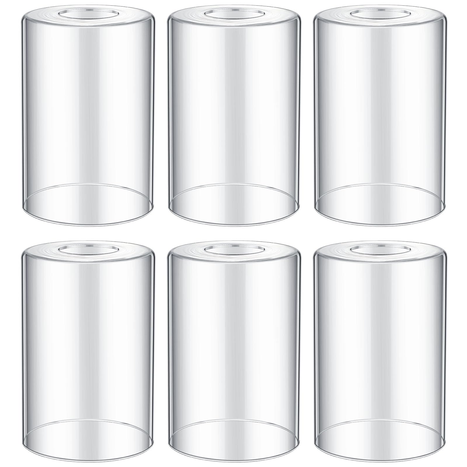 Teenyyou 6 Pcs Clear Glossy Glass Shade Replacements for Pendant Light Fixtures Glass Lamp Shade Cover, 1-5/8 Inch Fitter E26 Ba