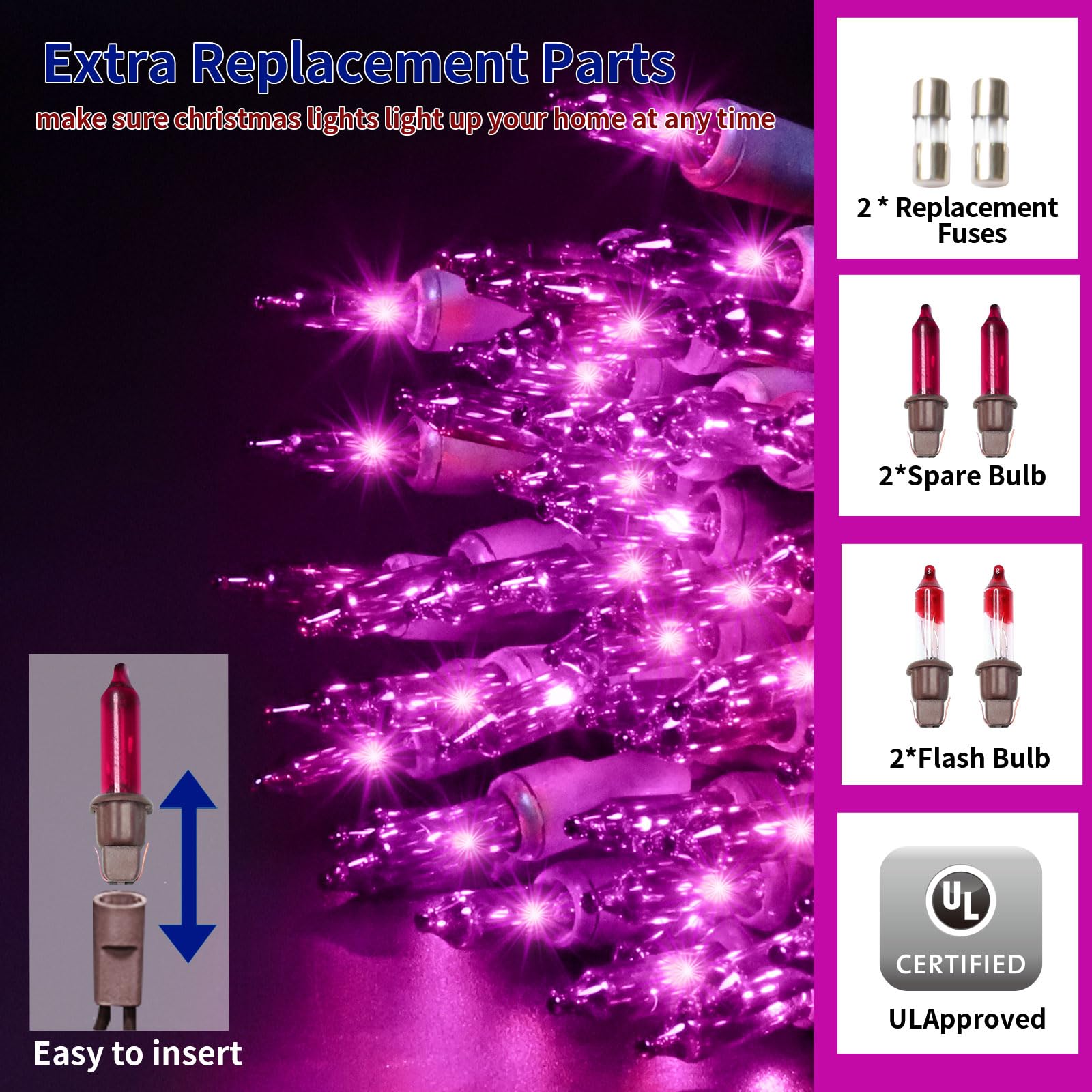 Twinglehome Ultra-Bright Connects End To End Purple Christmas Mini Lights 300L 63.8Ft(2Sets-Each 150L)Ul Listed Incandescent Bulb String Light For Indoor Outdoor Halloween Home Garden Party Tree Decor