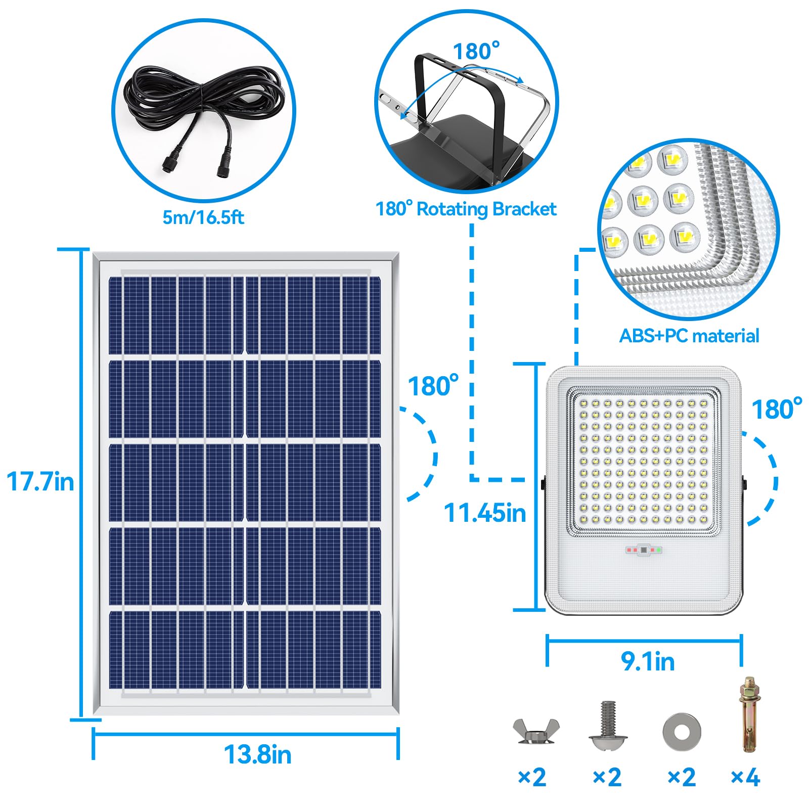 TENKOO 1500W Solar Street Flood Lights - 110000LM, IP67 Waterproof, Dusk to Dawn, Black, Model LF242W for Yard, Garden, Pathway