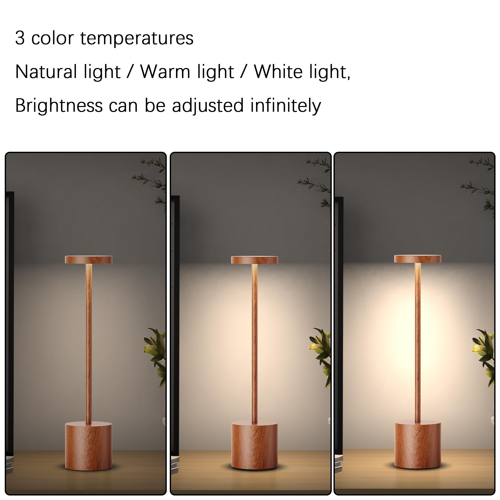 Jalvde Cordless Rechargeable Led Table Lamp, 13.5 Inches Modern Portable Desk Lamps 3 Levels Brightness, 6000 Mah Battery Powere