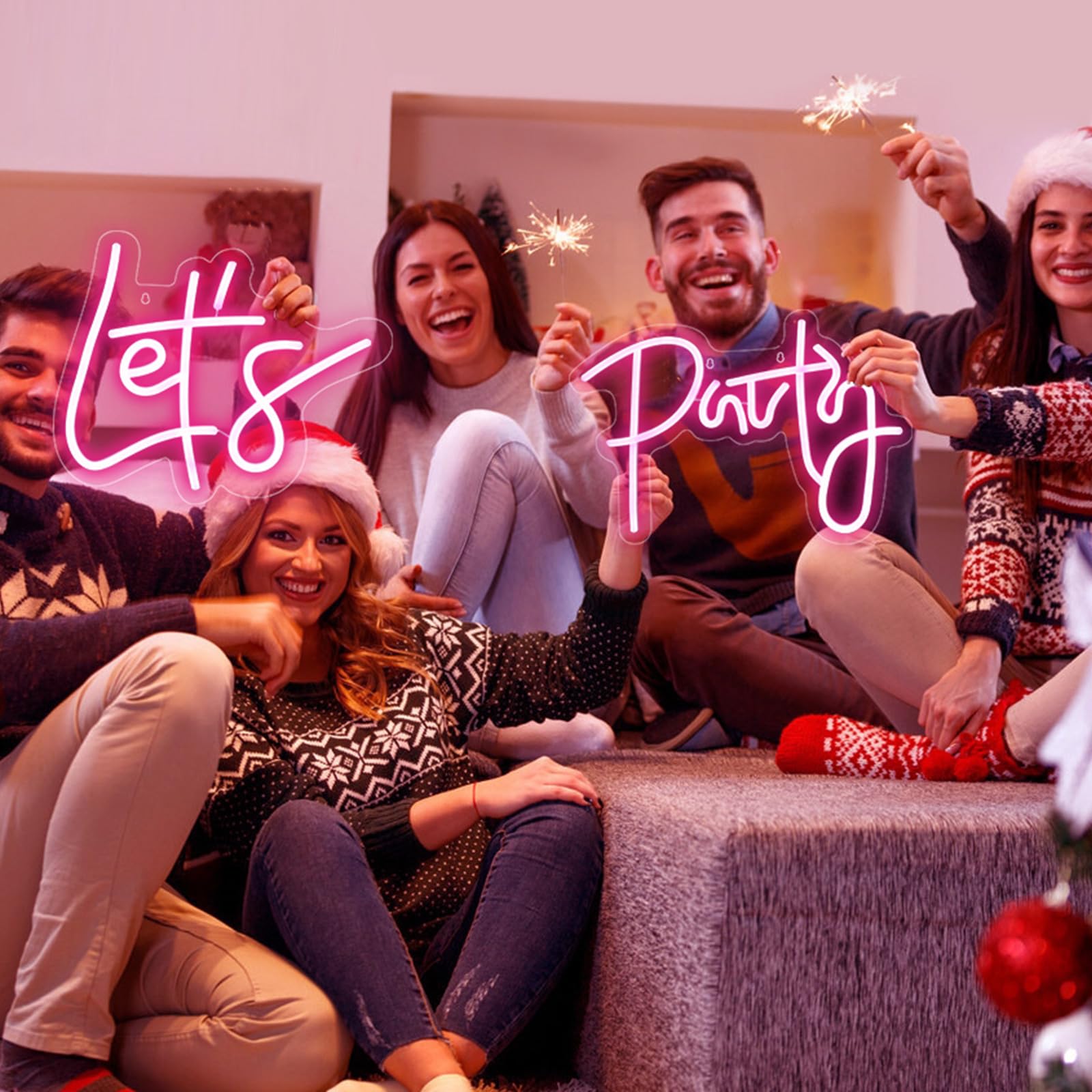 SERBASIC Neon Sign, Dimmable LED Light for Wall Decor, 26x11.8 Inch, Pink, Transparent Acrylic Panel, Perfect for Parties and Home Bar