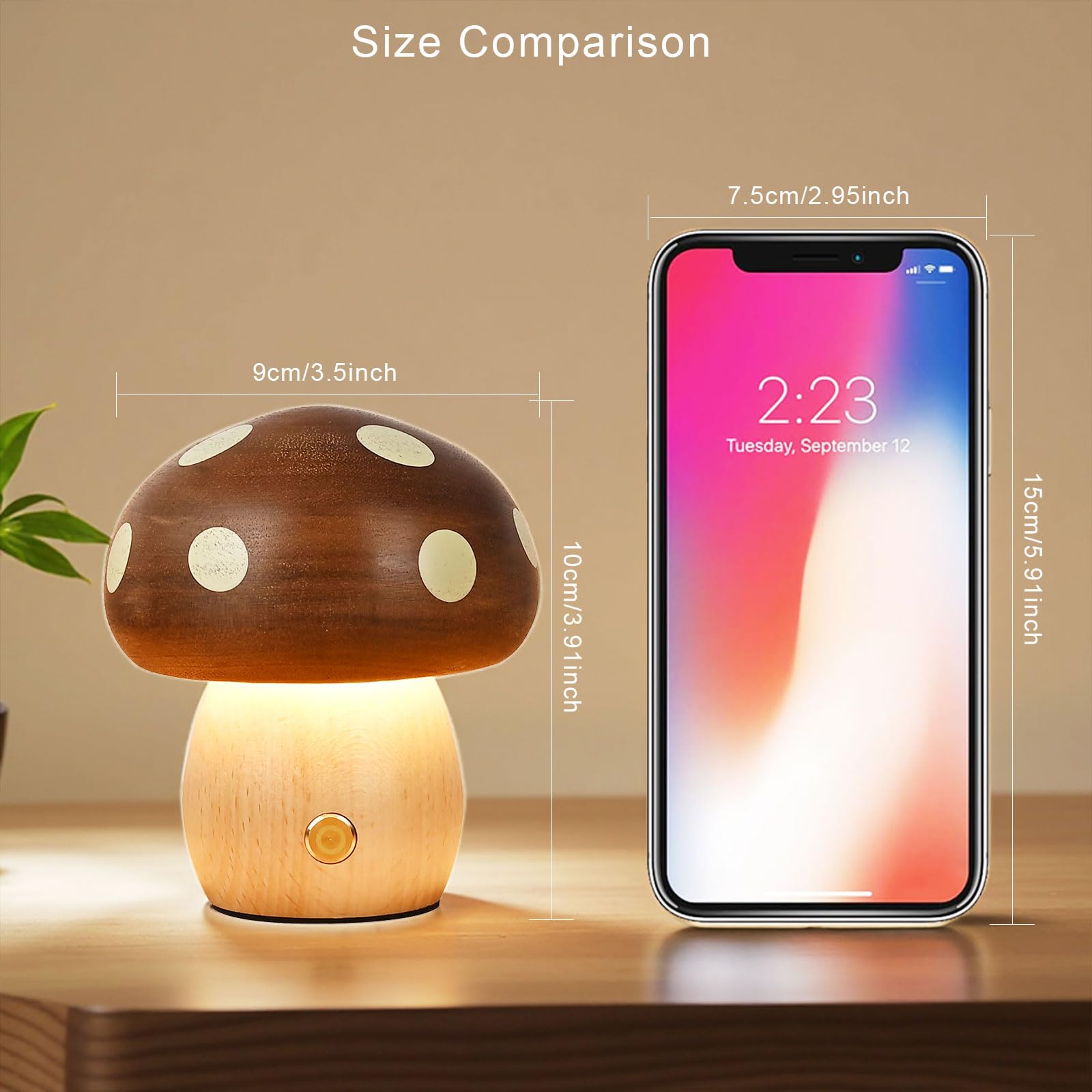 Moroommt Wood Mushroom Lamp  Rechargeable Small Bedside Lamp  Touch Mushroom Night Light Small Lamp For Nightstand  Portable Battery Operated Lights For Bedroom Kids Birthday Gifts