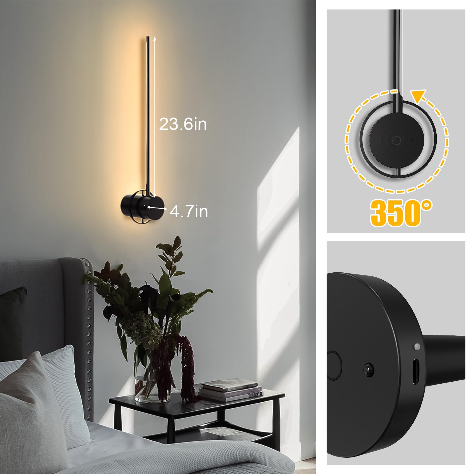 Swatia Picture Light, Wireless Wall Light, 23.6'' Rechargeable Art Display Light, 3 Color Temperature Dimmable With Timer For Ga