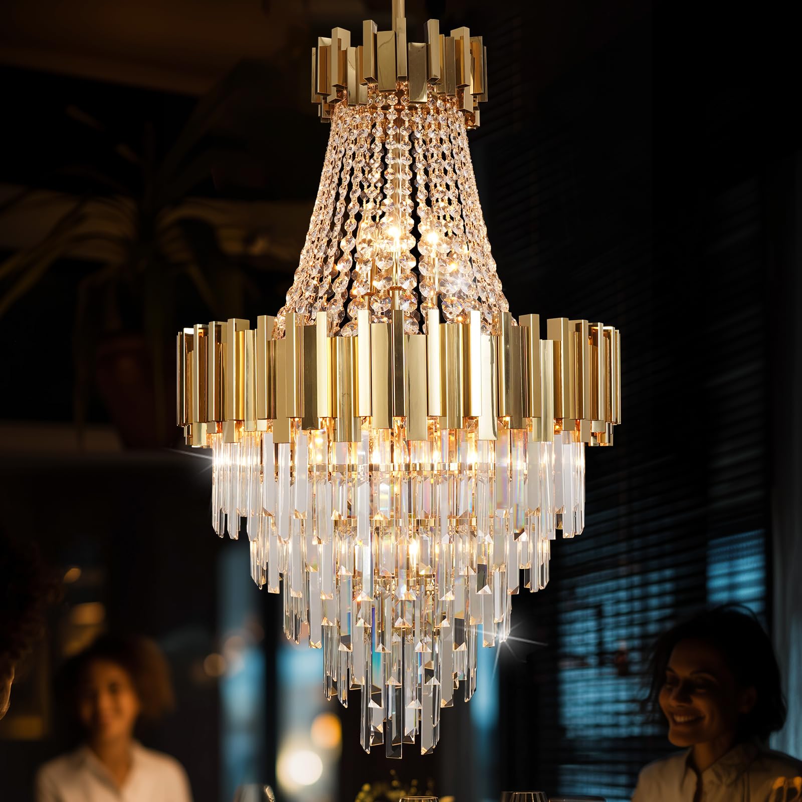 ANTILISHA Foyer Chandeliers for High Ceilings Gold Chandelier Light Fixture Crystal Chandeliers for Dining Room Extra Long Moder
