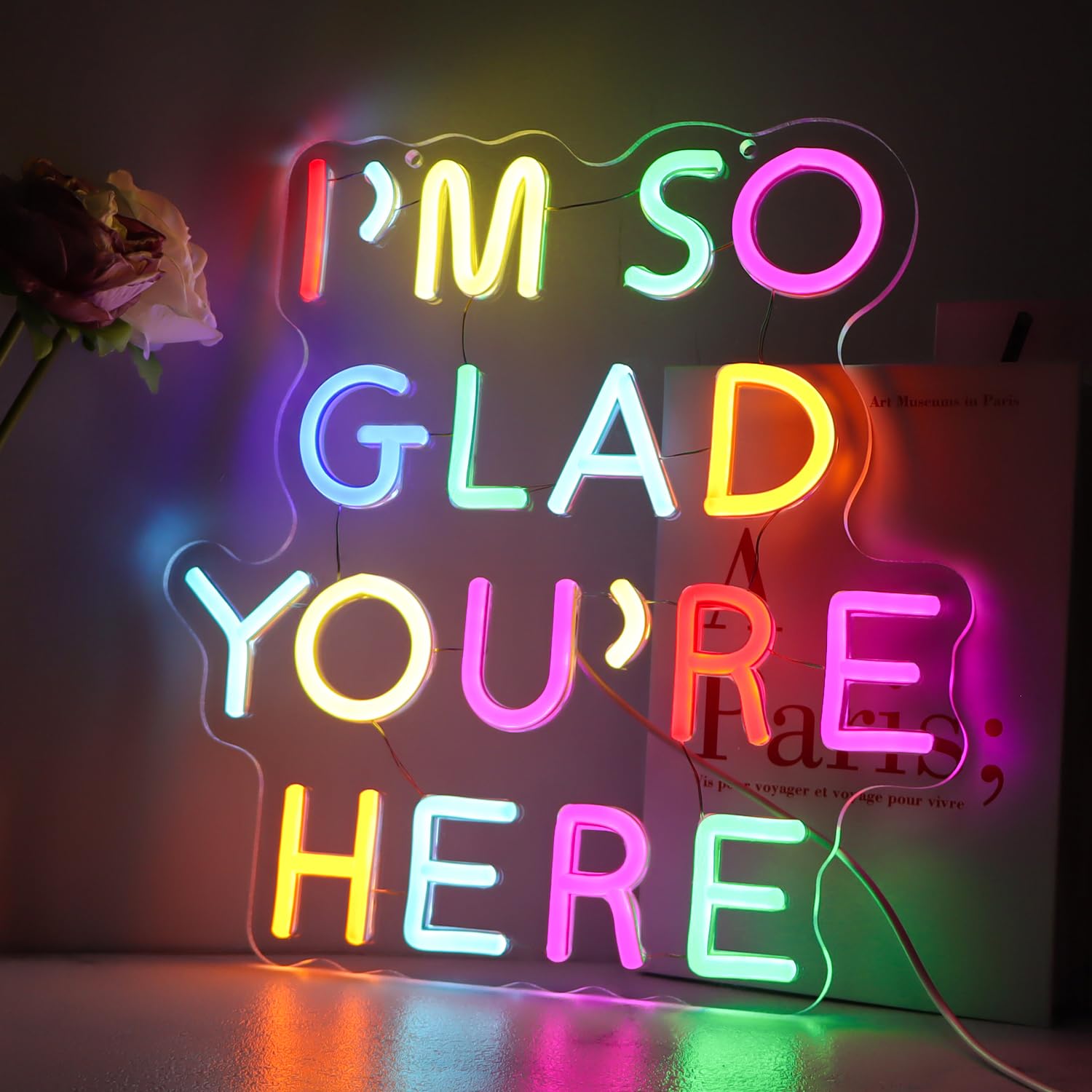 IM So Glad YouRe Here Neon Sign-Classroom Decoration -Inclusive Classroom Decor-Welcome Gift-Teacher Present-Decor Of Primary Schools And Kindergartens Wall Sign Decoration Present-Birthday Christmas Gift