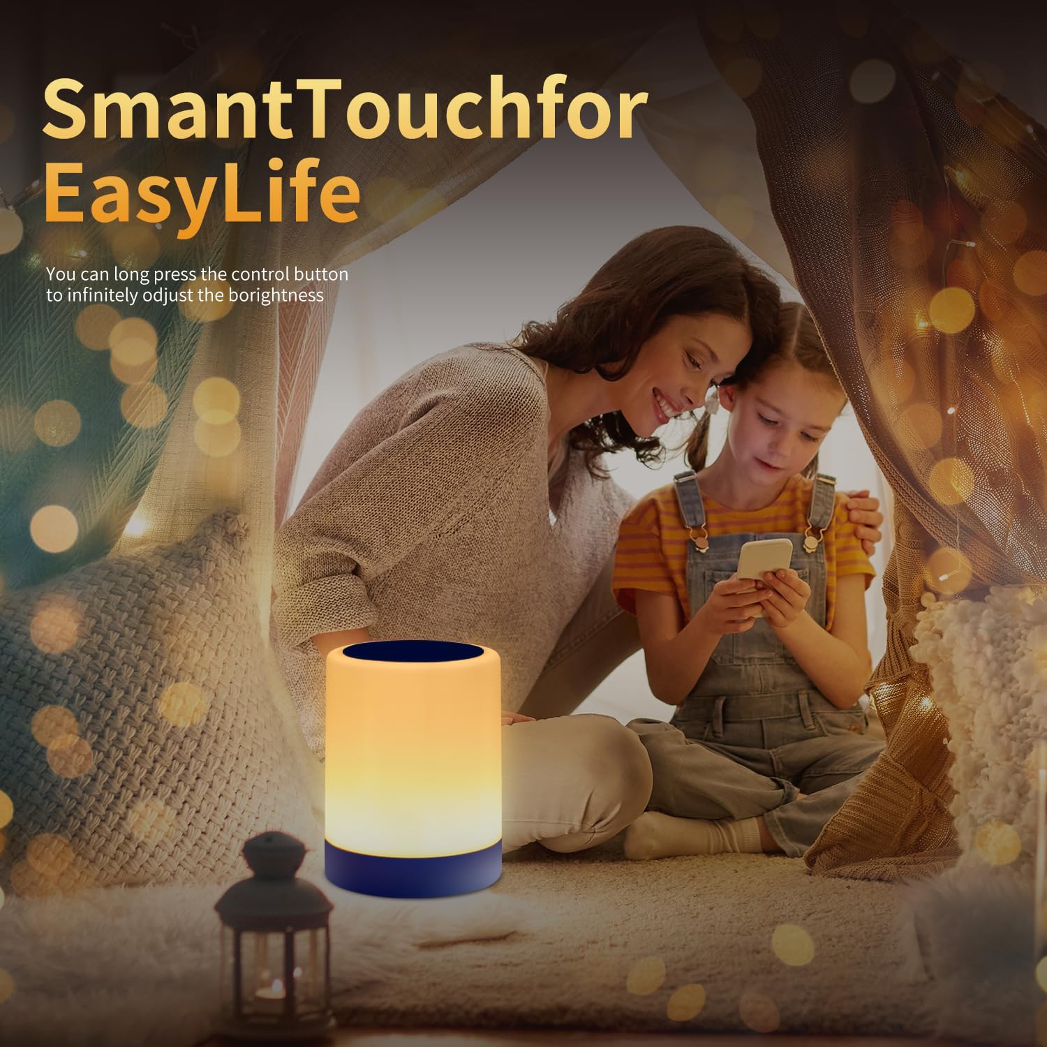 OORUN Touch Bedside Table Lamp, USB Rechargeable, Remote Control, 13 RGB Colors, 5 Brightness Levels, 3.74inD x 3.74inW x 4