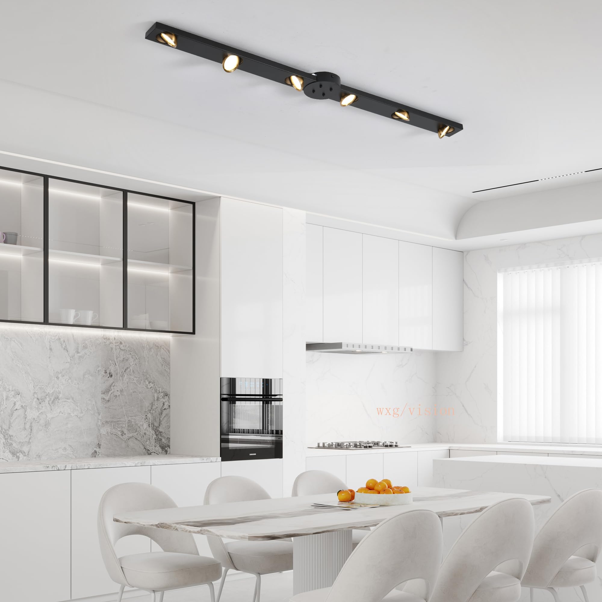 Garwarm Modern 47" Dimmable LED Ceiling Light Fixture, 6-Light Track Chandelier, Black Iron for Kitchen & Dining Room, Model TT-JD1601B
