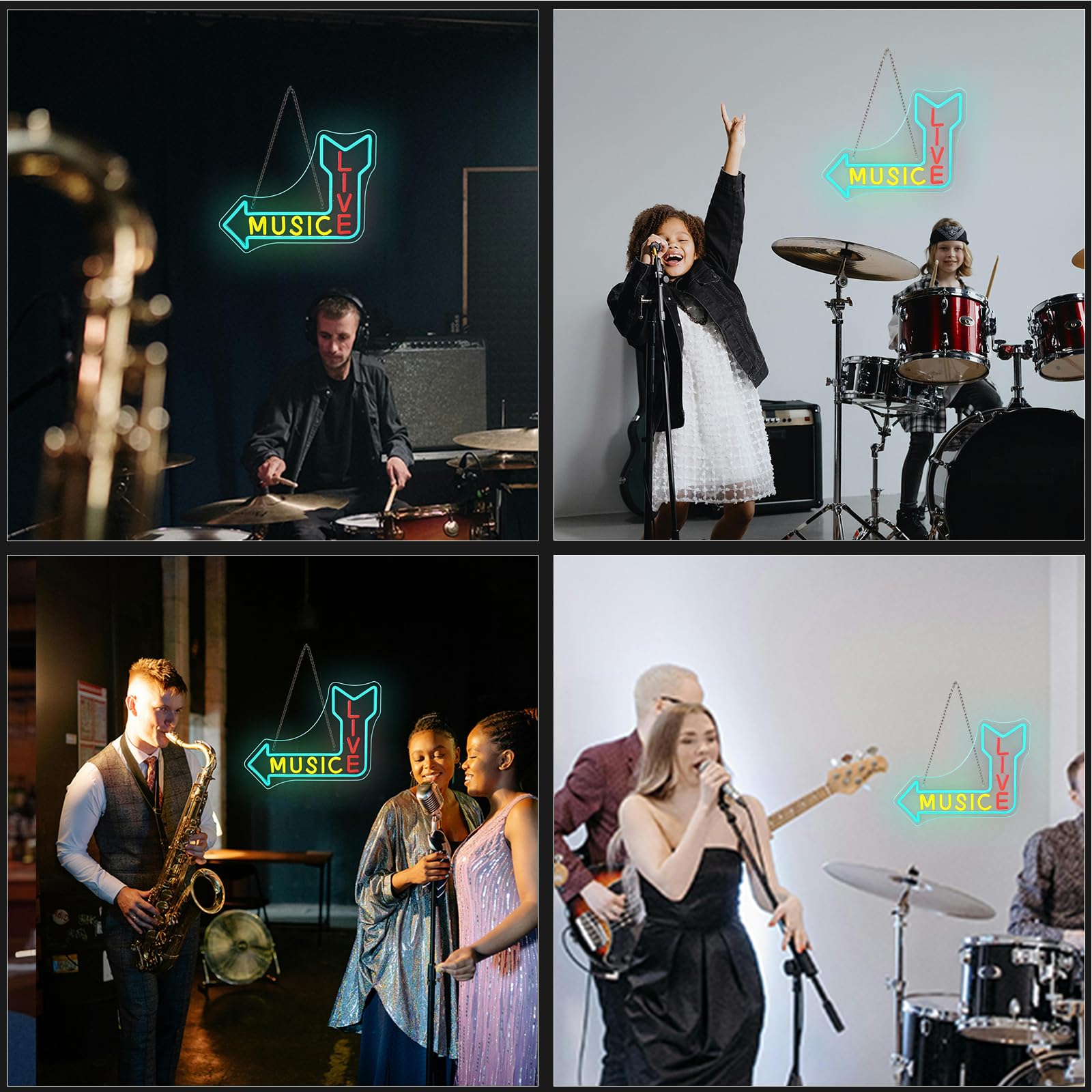 Wanxing Live Music Neon Sign LED Wall Light Arrow 16.5inx7.8in Colorful Glow for Bar Game Room Decor
