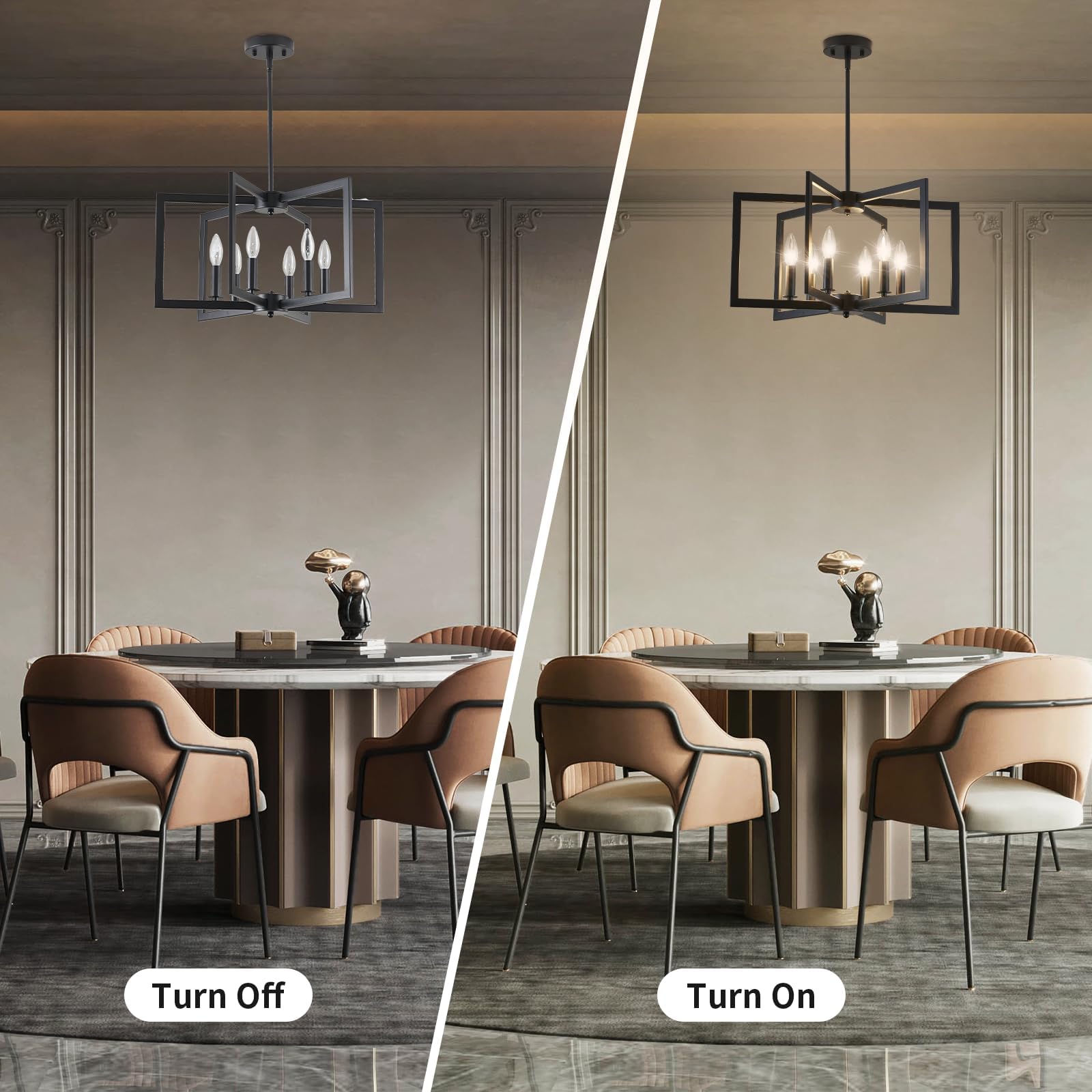 MIAYBPH Black 6-Light Industrial Chandelier, Geometric Metal Fixture for Dining Room, Living Room, Kitchen (E12 Bulbs Not Included)