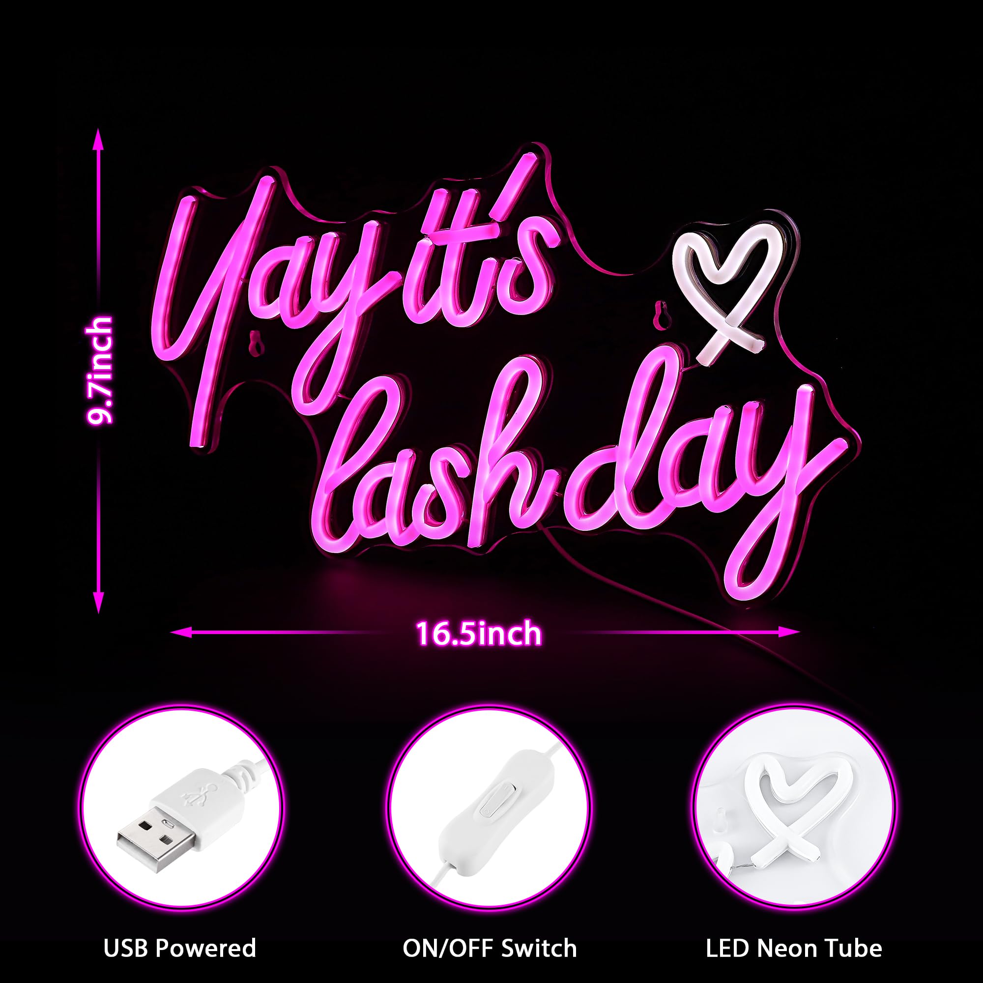 Kavaas Neon Lash Sign - 16.5" LED Light for Lash Room Decor, Beauty Salon, Great Gift for Lash Techs, Color: Lash Day