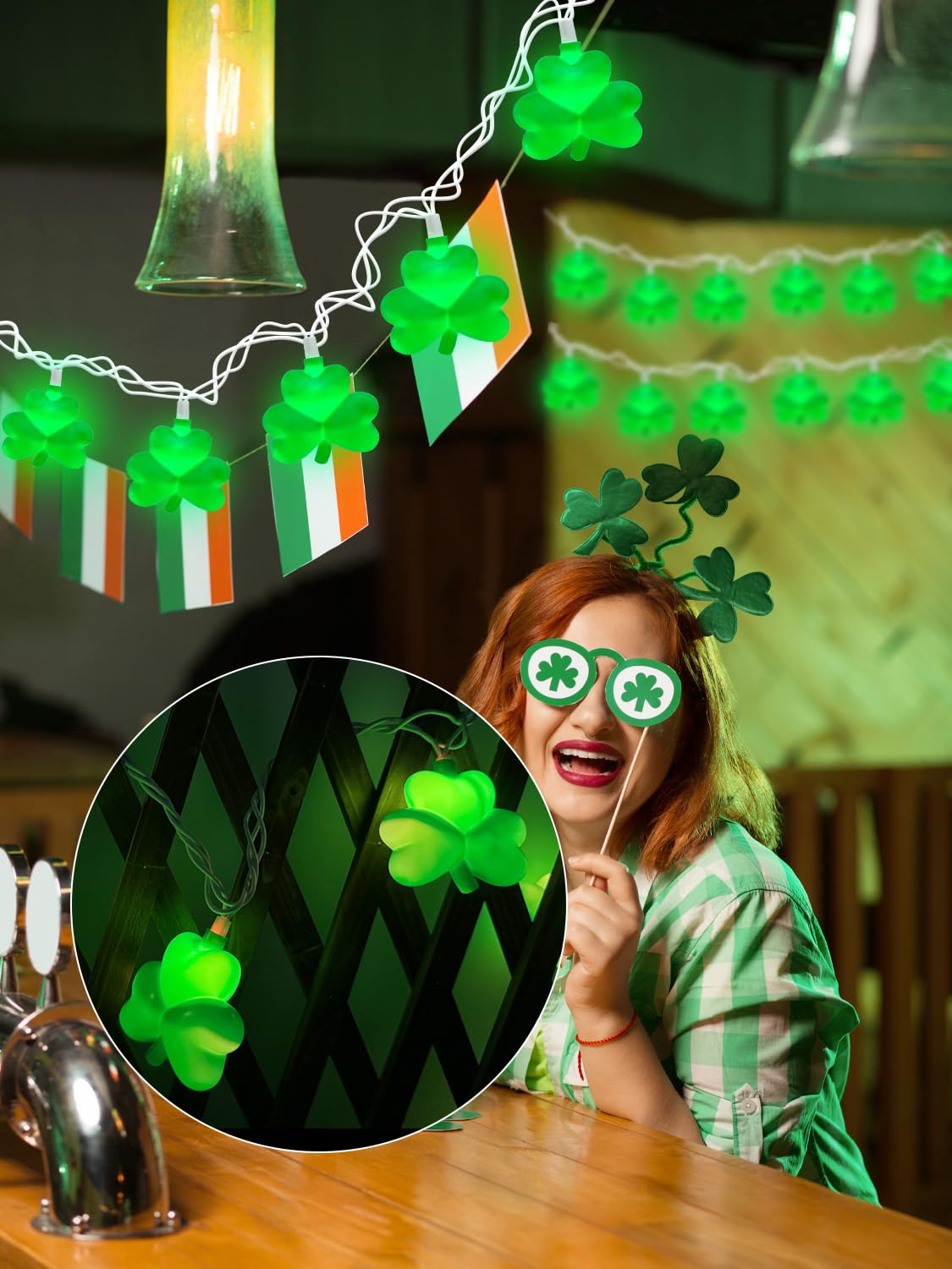 Sunsgne St. Patrick'S Day Lights Shamrocks Decorative String Lights, Lucky Clover String Lights With 10 Led Green Fairy Lights F