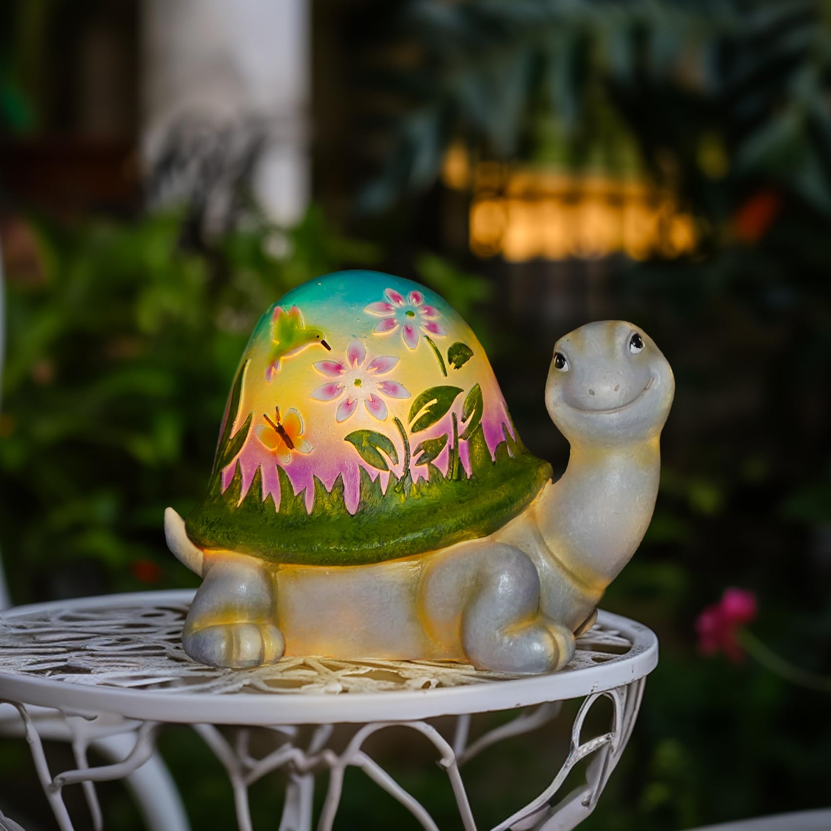 MININOVA Solar Turtle Garden Statues with Hand-Painted Pattern Resin Sculptures Yard Decorations for Outside Outdoor Patio Porch