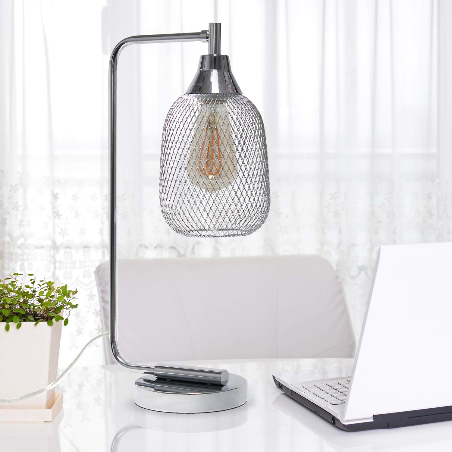 LALIA HOME Industrial Mesh Desk Lamp, Metal, Chrome, Model LHD-2000 FAMILY