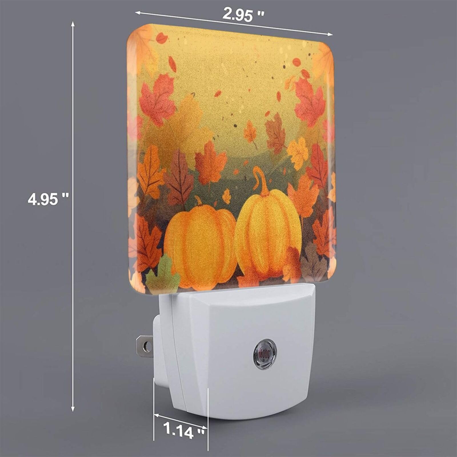 Nameapo Thanksgiving Pumpkins Led Plug-In Night Light 2-Pack  Auto Sensor Emergency Fall Leaf Nightlights Set Of 2 For Dawn Bedroom Kitchen/Dusk Bathroom/Night Stairs Hallway Toilet