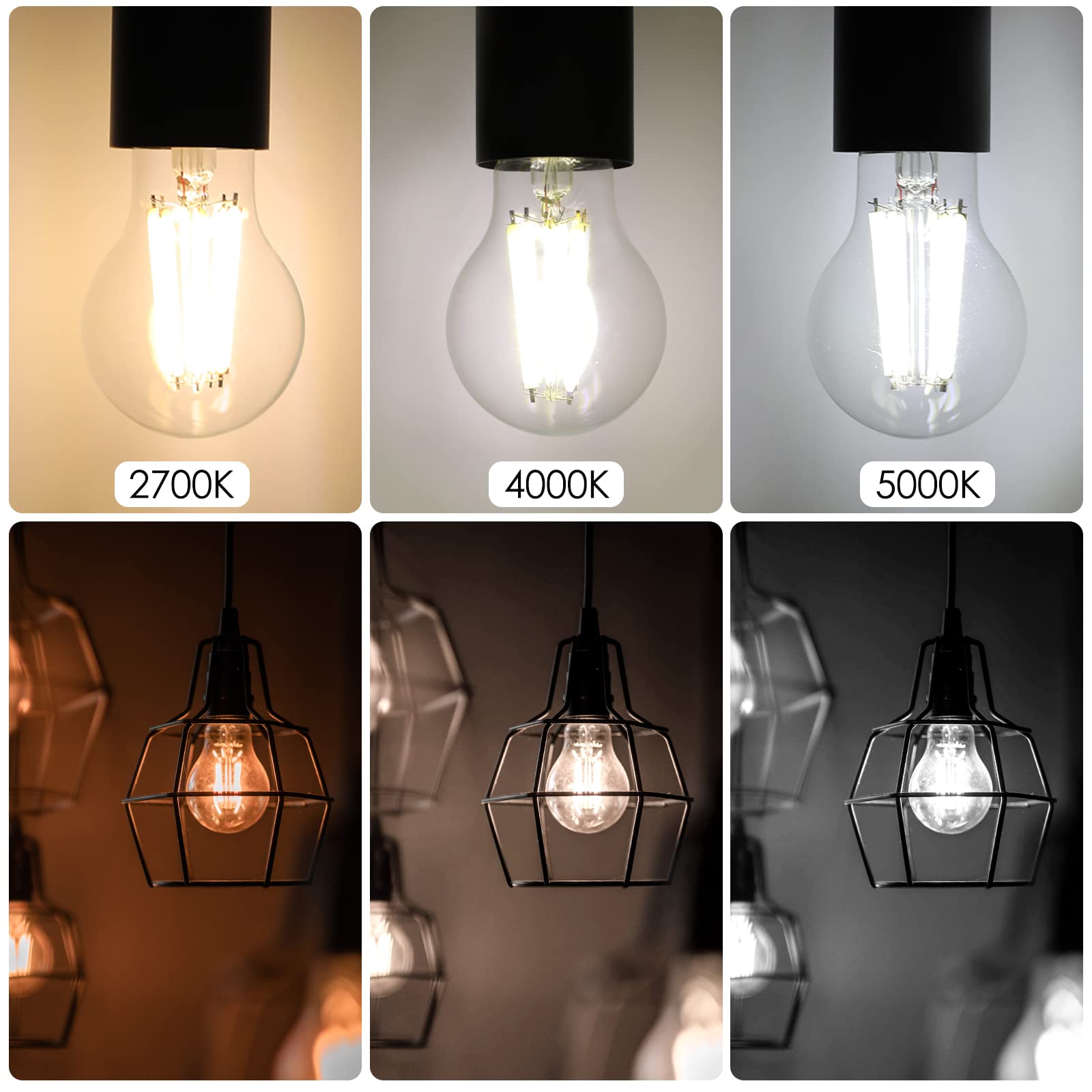 Energetic Dimmable A19 Led Edison Light Bulb, 12W Equivalent 100W, 1600Lm High Brightness, 4000K Cool White, Clear Antique Led F