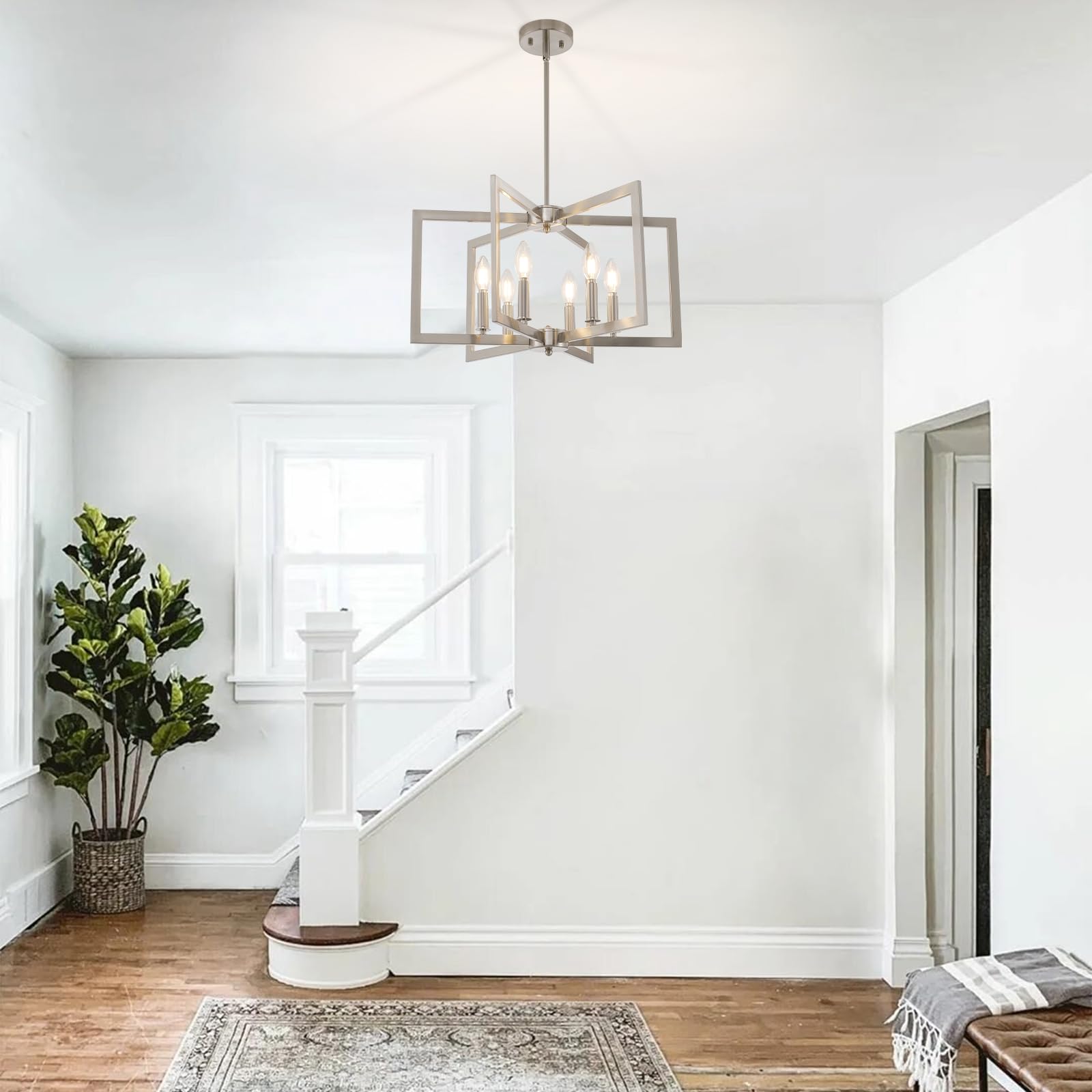 Miaybph Dining Room Light Fixture, 6-Light Brushed Nickel Chandelier Modern Metal Industrial Chandelier Lighting For Farmhouse L