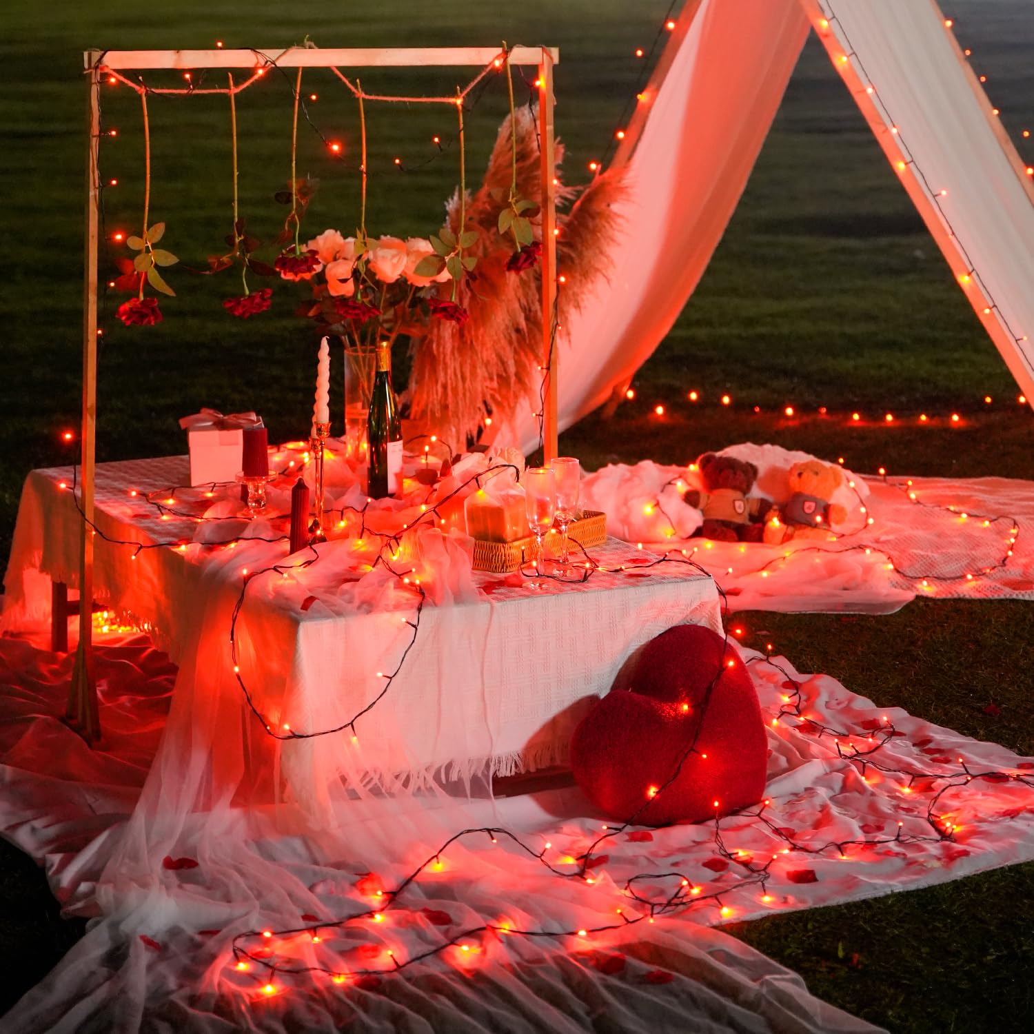Jmexsuss 400 Led Red Valentines Day Lights, 132Ft Red String Lights Plug In With Remote, Indoor Outdoor Red Lights For Valentine