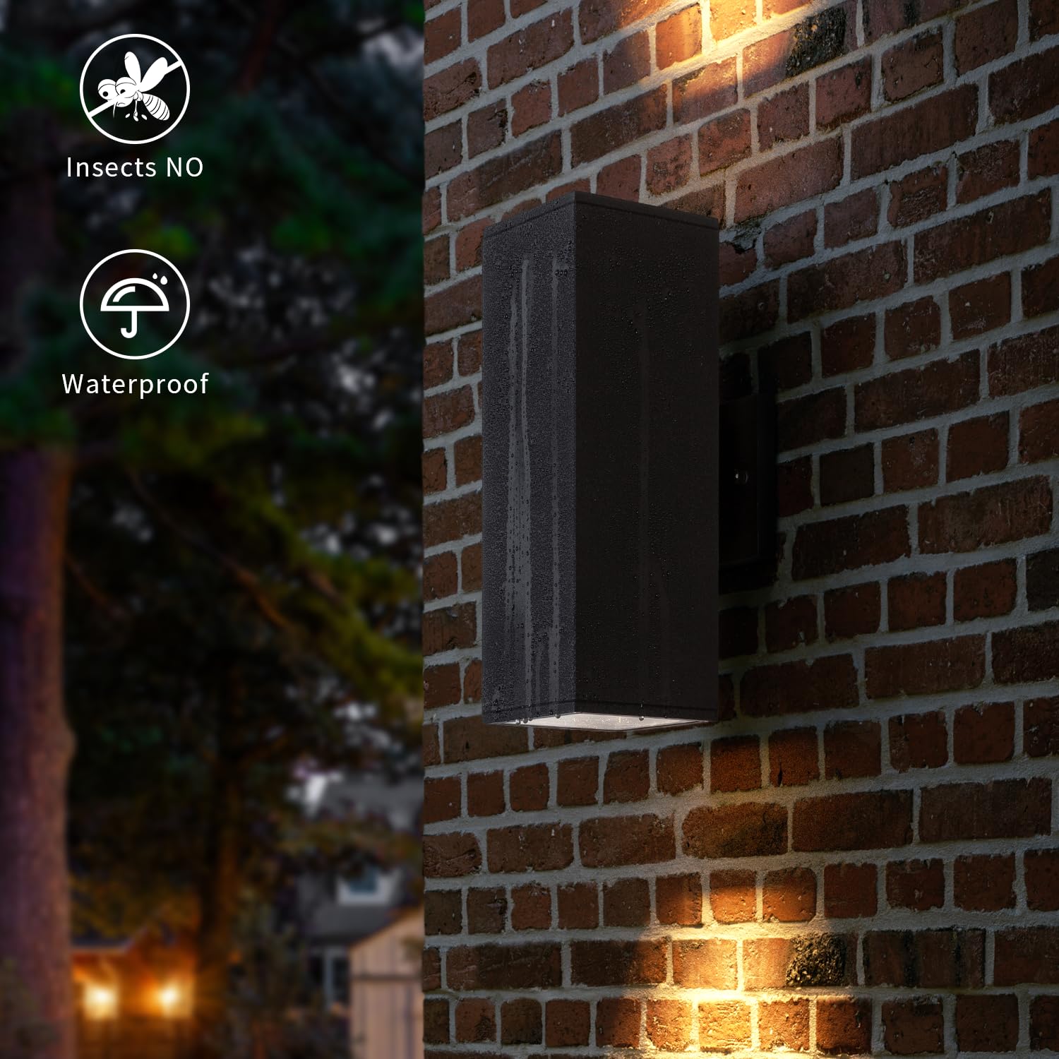 Mirrea Modern Outdoor Porch Light Patio Light In 2 Lights With Aluminum Rectangular Tube And Tempered Glass Cover Waterproof Wal