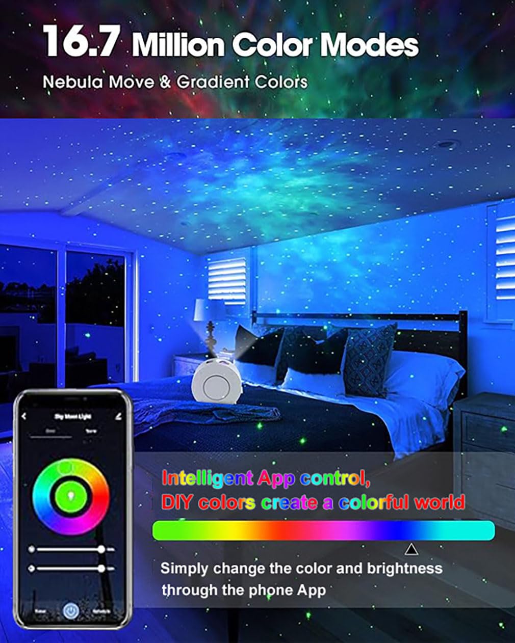 Galaxy Projector for Bedroom, Star Projector,Smart APP Control Memory Setting, Compatible with Alexa & Google Home, for Kids Adu