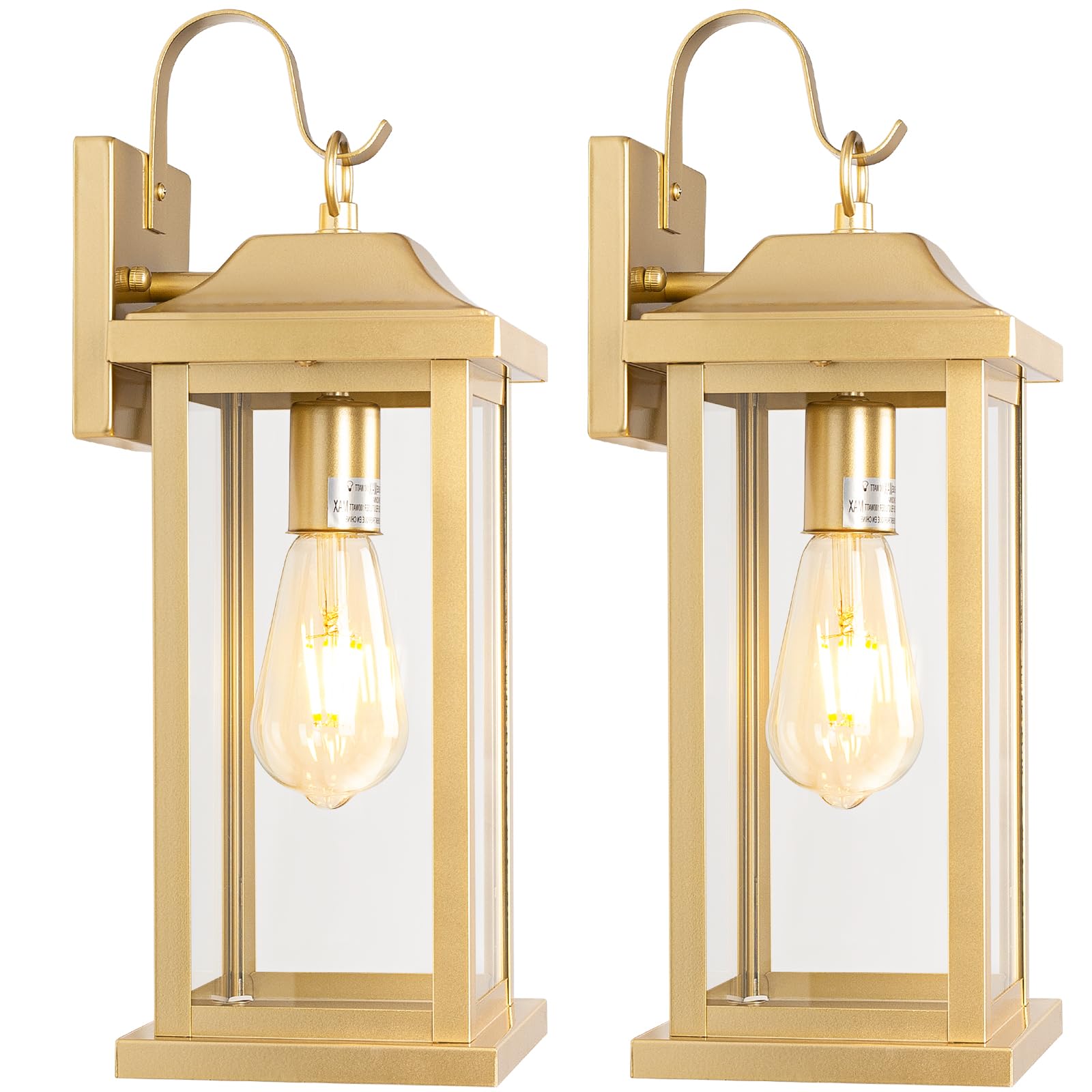 Roravilila 17 Inch Large Gold Outdoor Sconces Wall Lighting 2-Pack, Exterior Light Fixtures IP65 Waterproof Anti-Rust, Brass Por