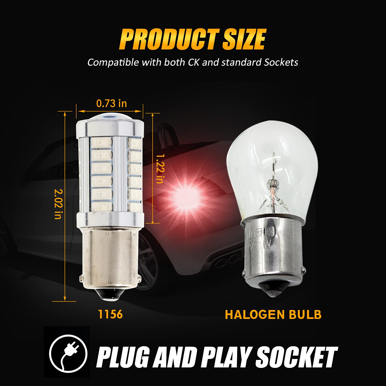 Auxbeam 1156 LED Brake Bulbs, Red P21W BA15S, 33-SMD Chipsets, Pack of 2
