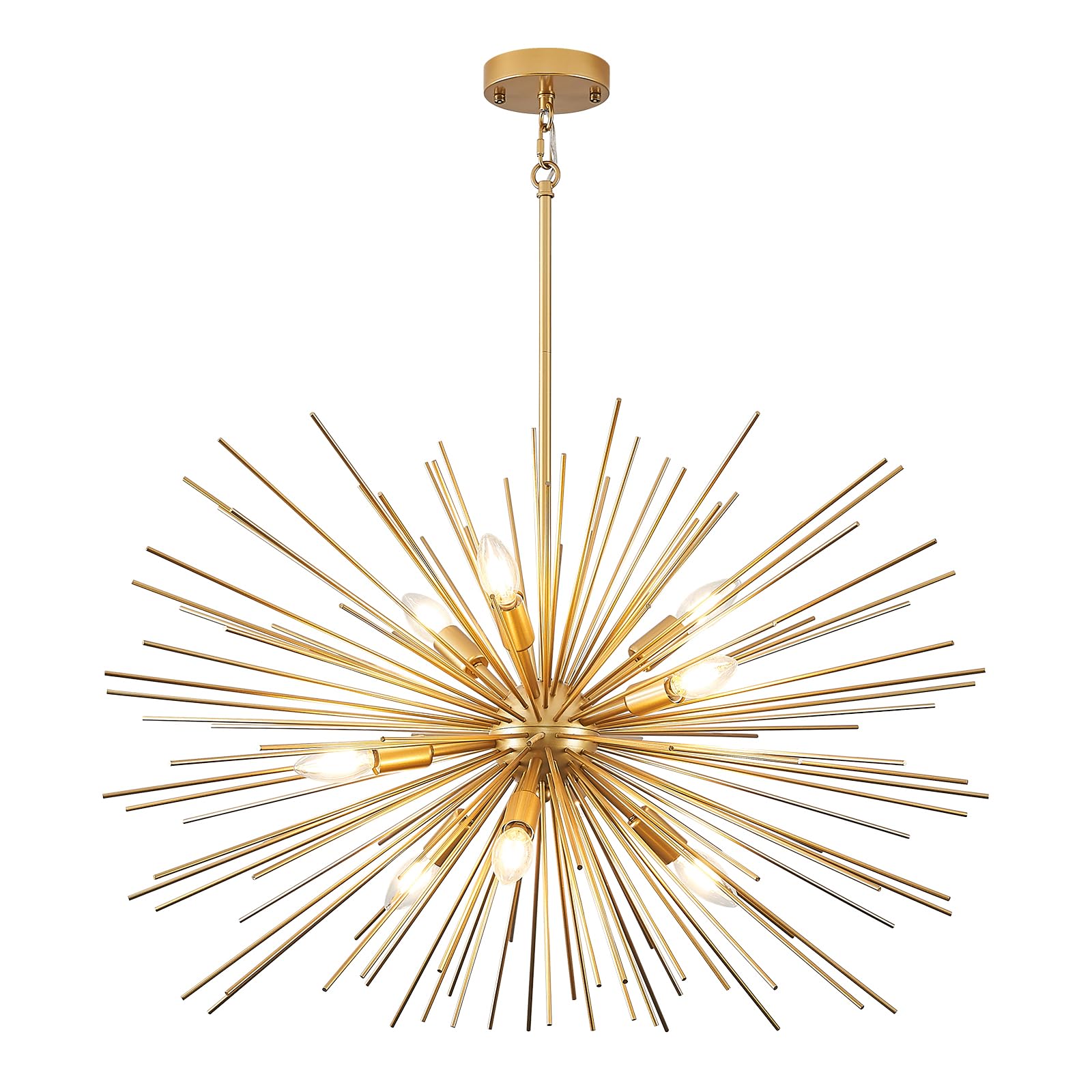 Fookchak 32In Gold Sputnik Chandelier Solid Metal Starburst Chandelier Light Fixture 9-Light Mid-Century Modern Satellite Light 