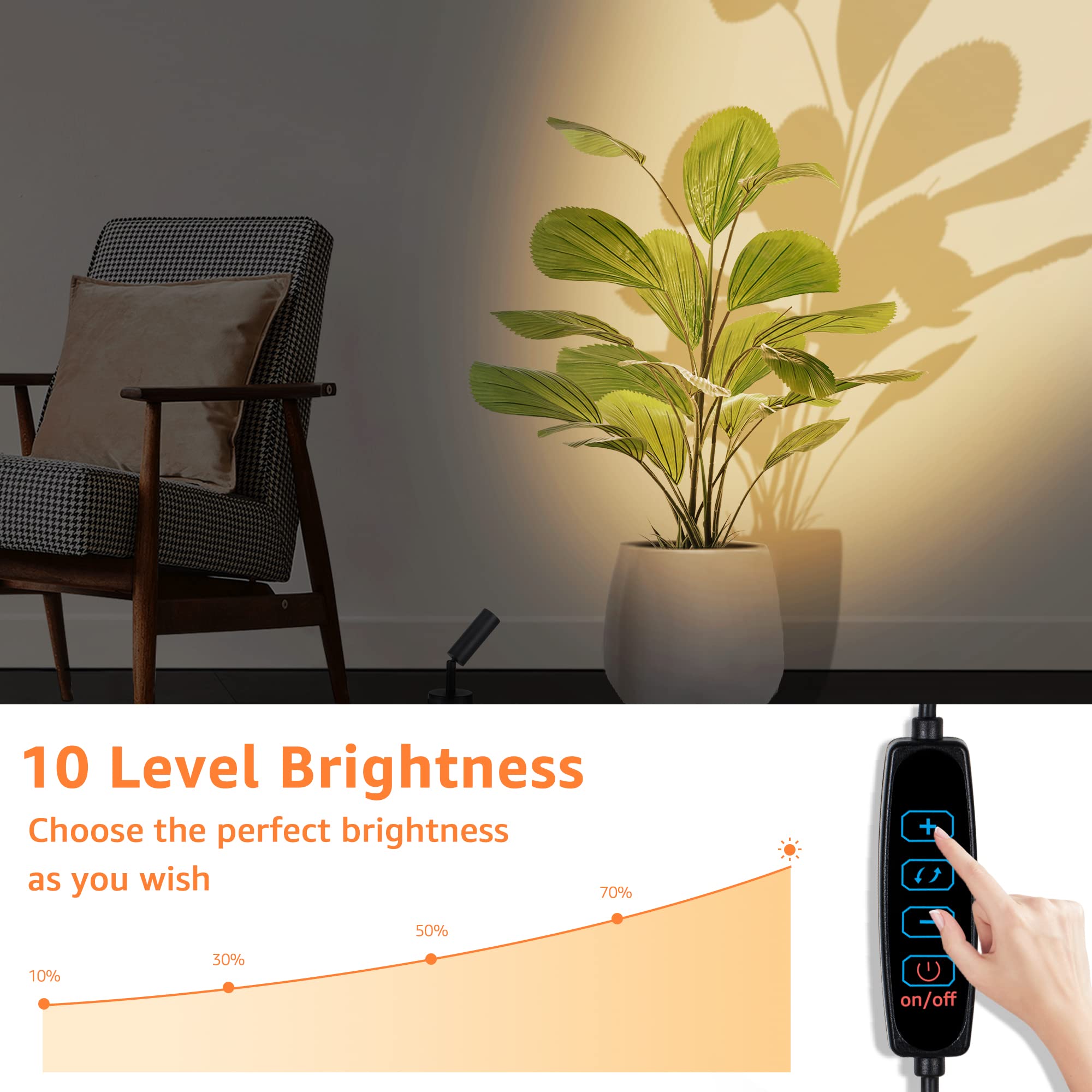 Urtom 3000K/4000K/5000K Adjustable Led Floor Lights For Plants, Pictures, Artwork - 10Ft Cord, Dimmable, 2 Pack