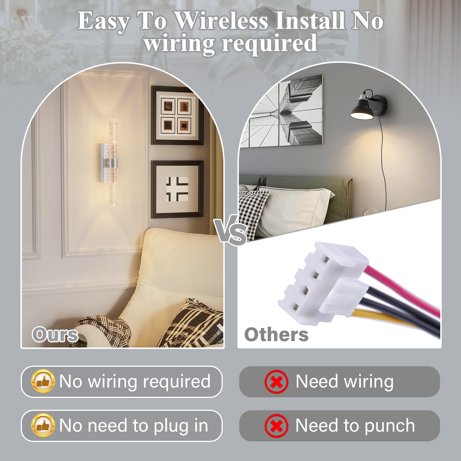 Camuucci Battery Operated Sliver Wall Sconce 12000Mah Rechargeable Battery Powered Wall Lighting Indoor Not Hardwired Dimmable W