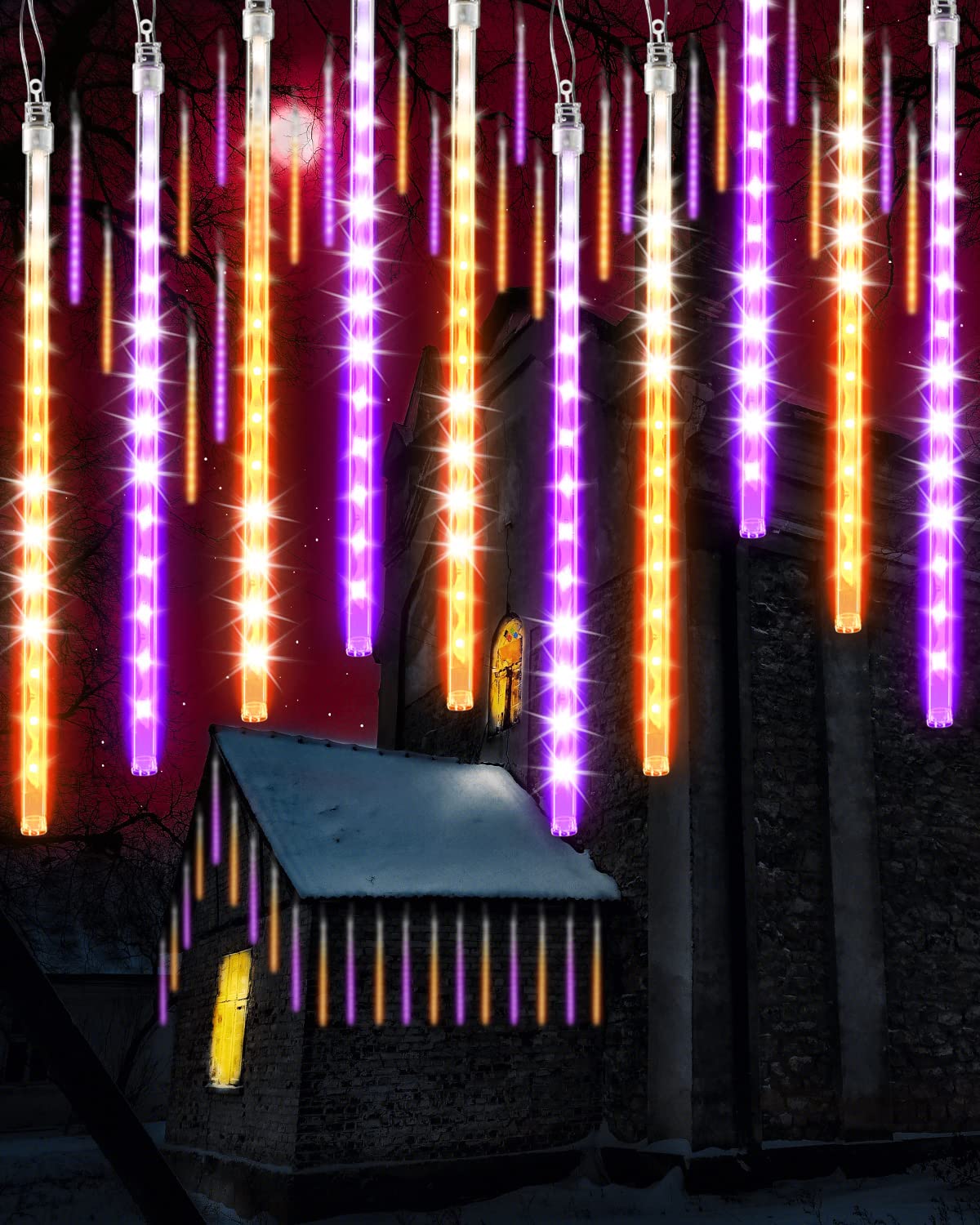 Halloween Lights Outdoor 10 Tubes 240 Led Raindrop Meteor Shower Icicle Light With Timer Function Cascading Falling Rain Lights