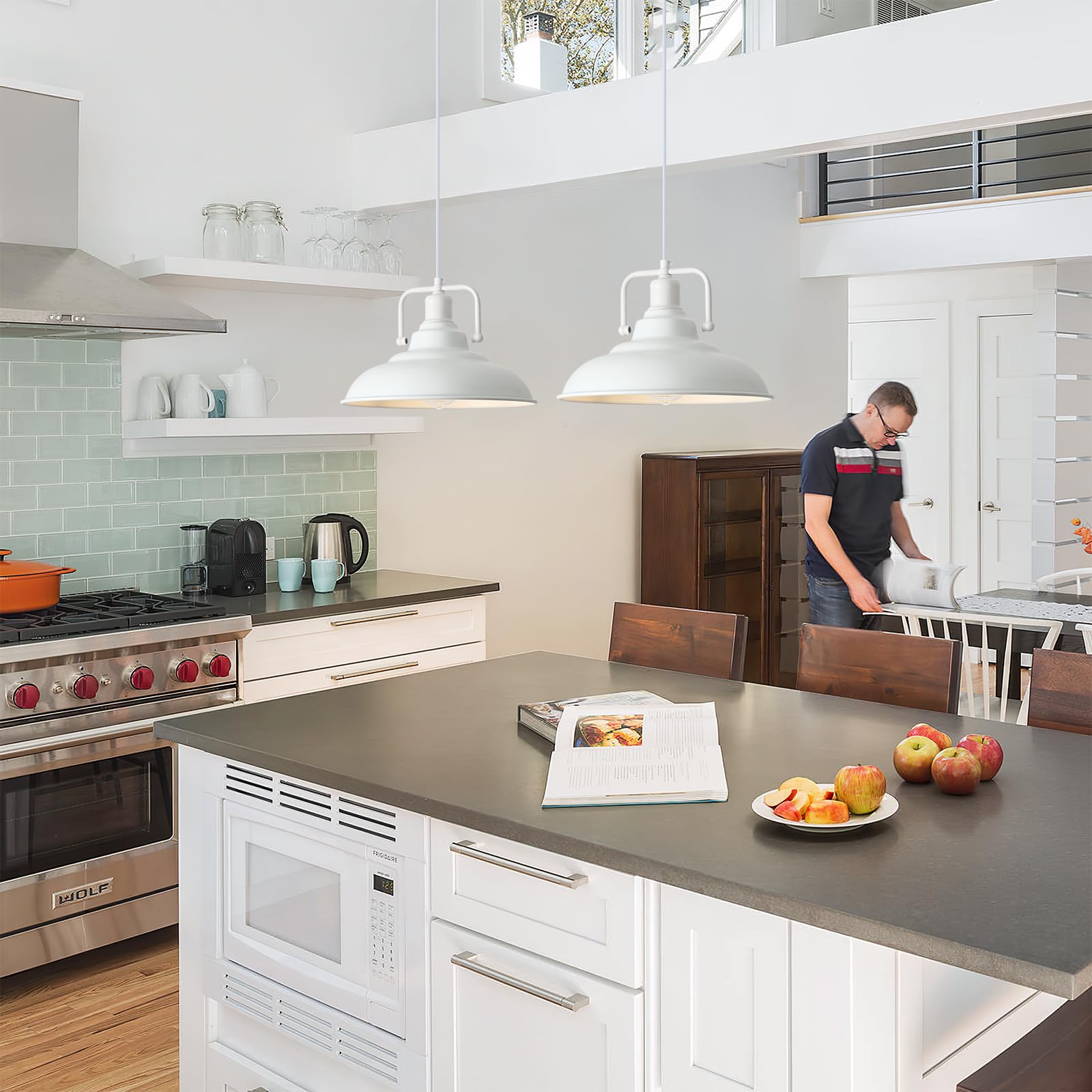 Sesiment Farmhouse Pendant Light 12.5 Inches, 3 Packs - White Industrial Kitchen Pendant Light, Home Office, Bedroom, Living Roo