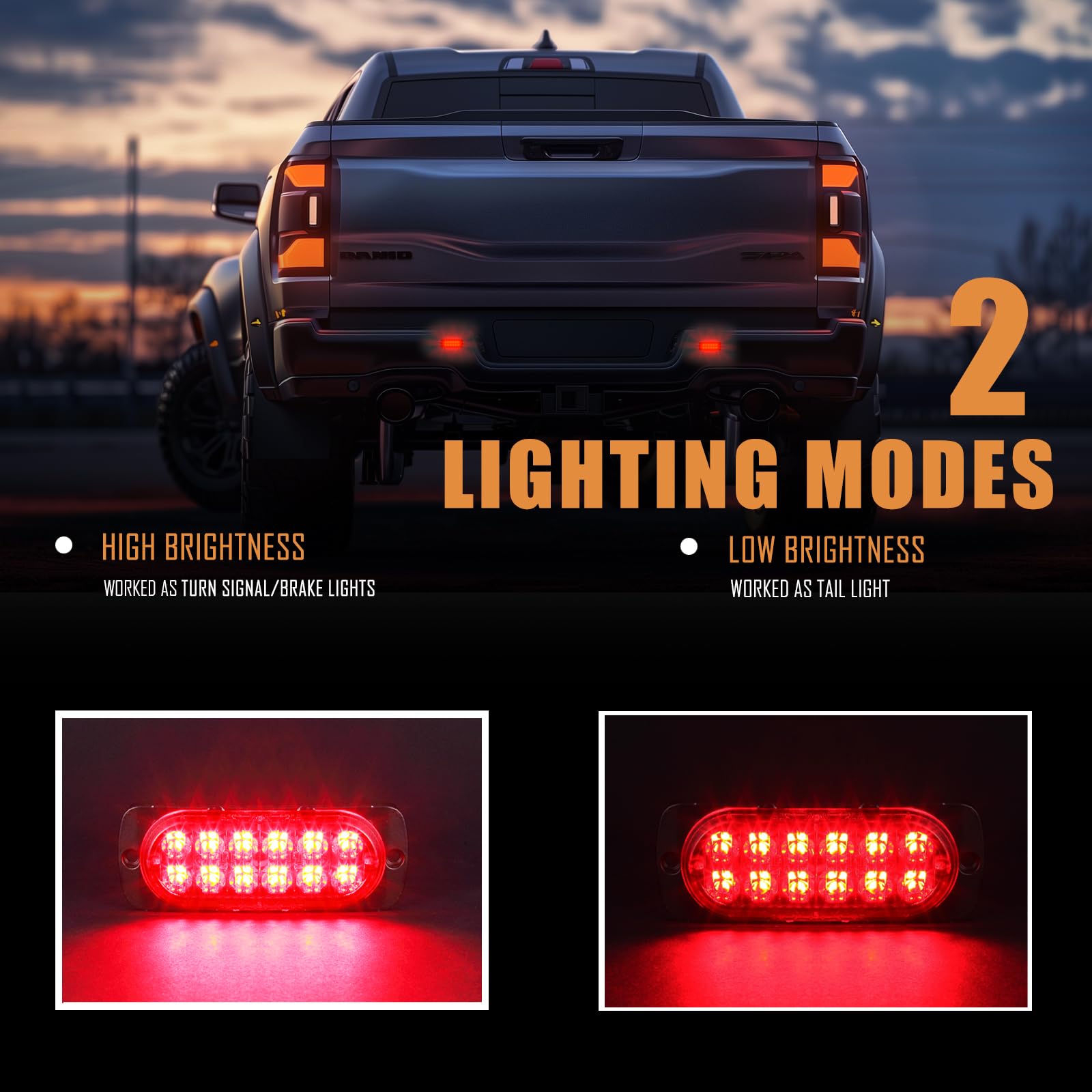 AT-HAIHAN Pack of 2 Red LED Trailer Stop Brake Lights, Waterproof, 4.4 Inch Surface Mount for Truck, Tractor, Jeep, RV