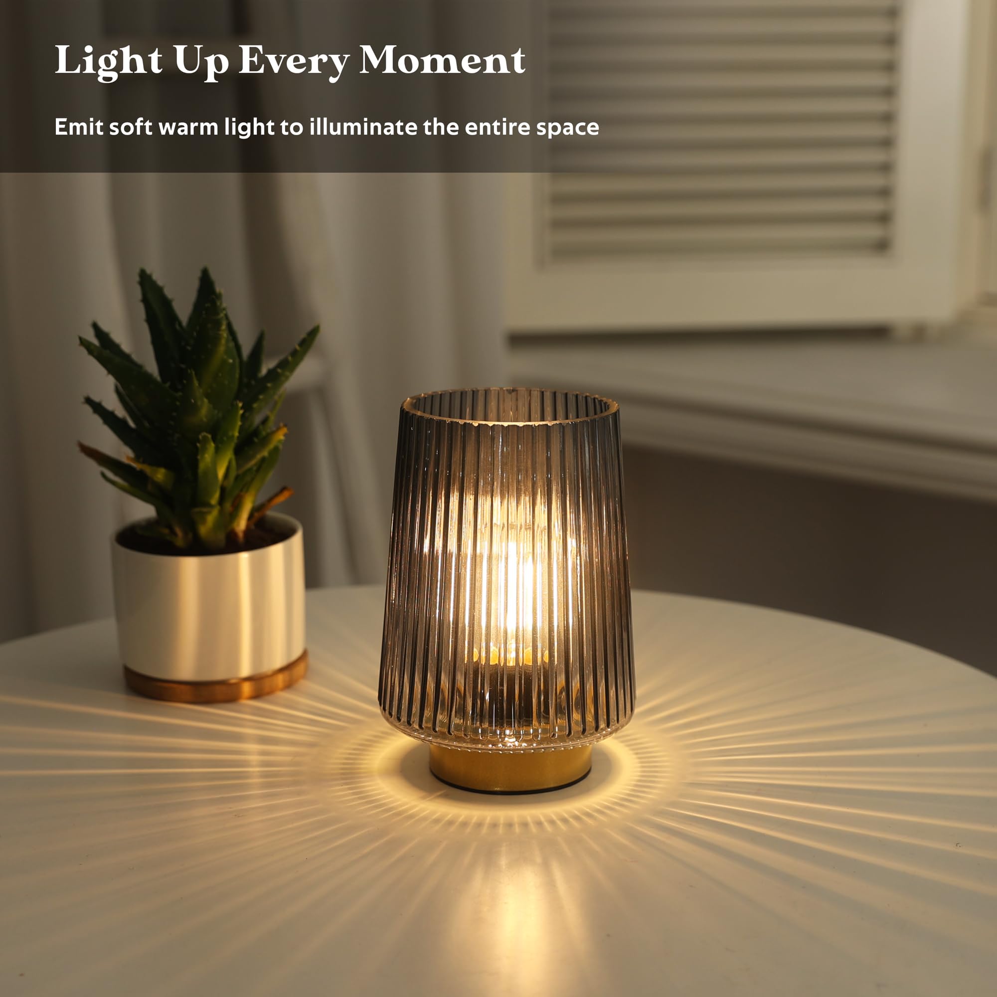 Lusharbor Battery Operated Table Lamp With Timer, Led Bulb, Grey
